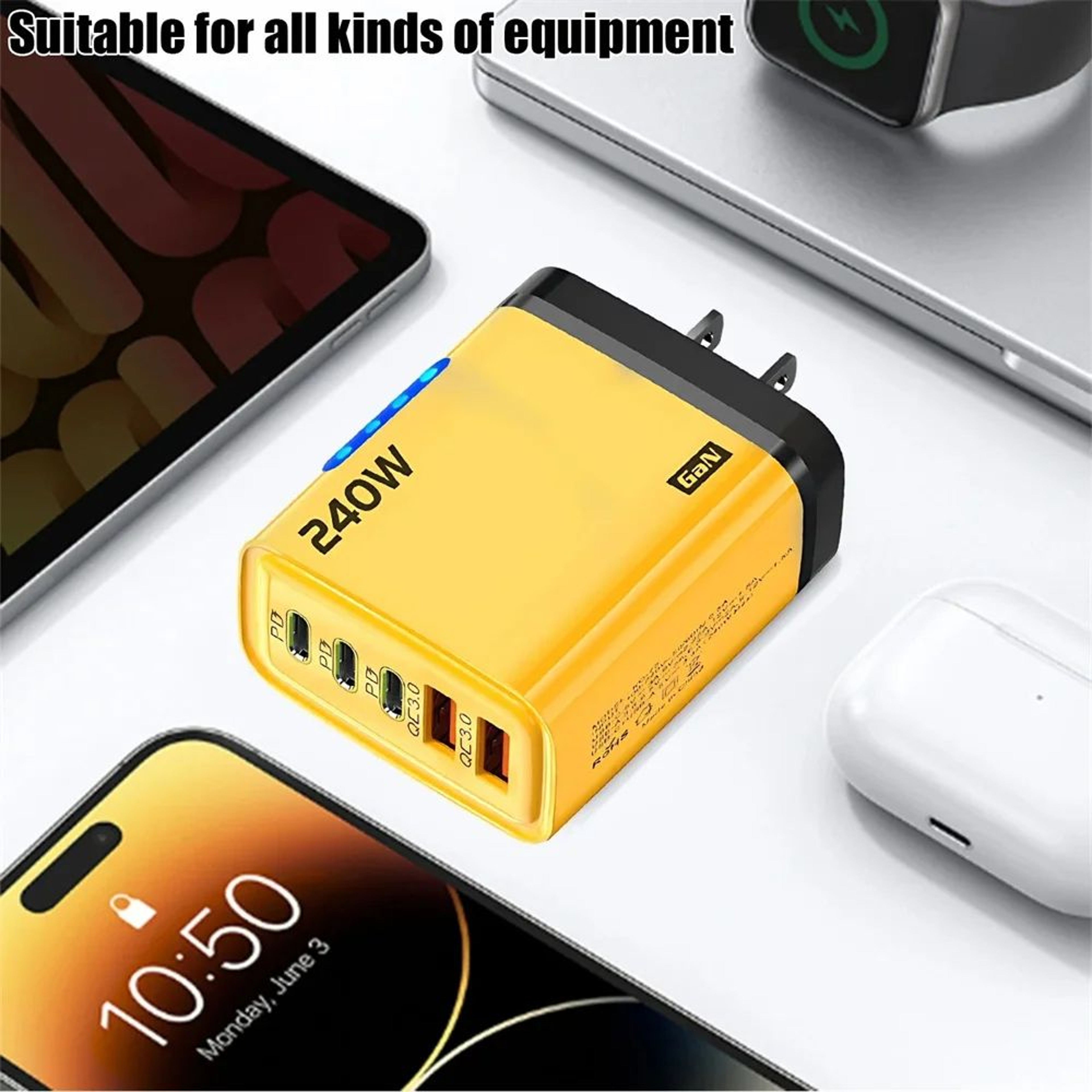 240W GaN USBC Fast Charger  5Port Multi Device Power Hub 5