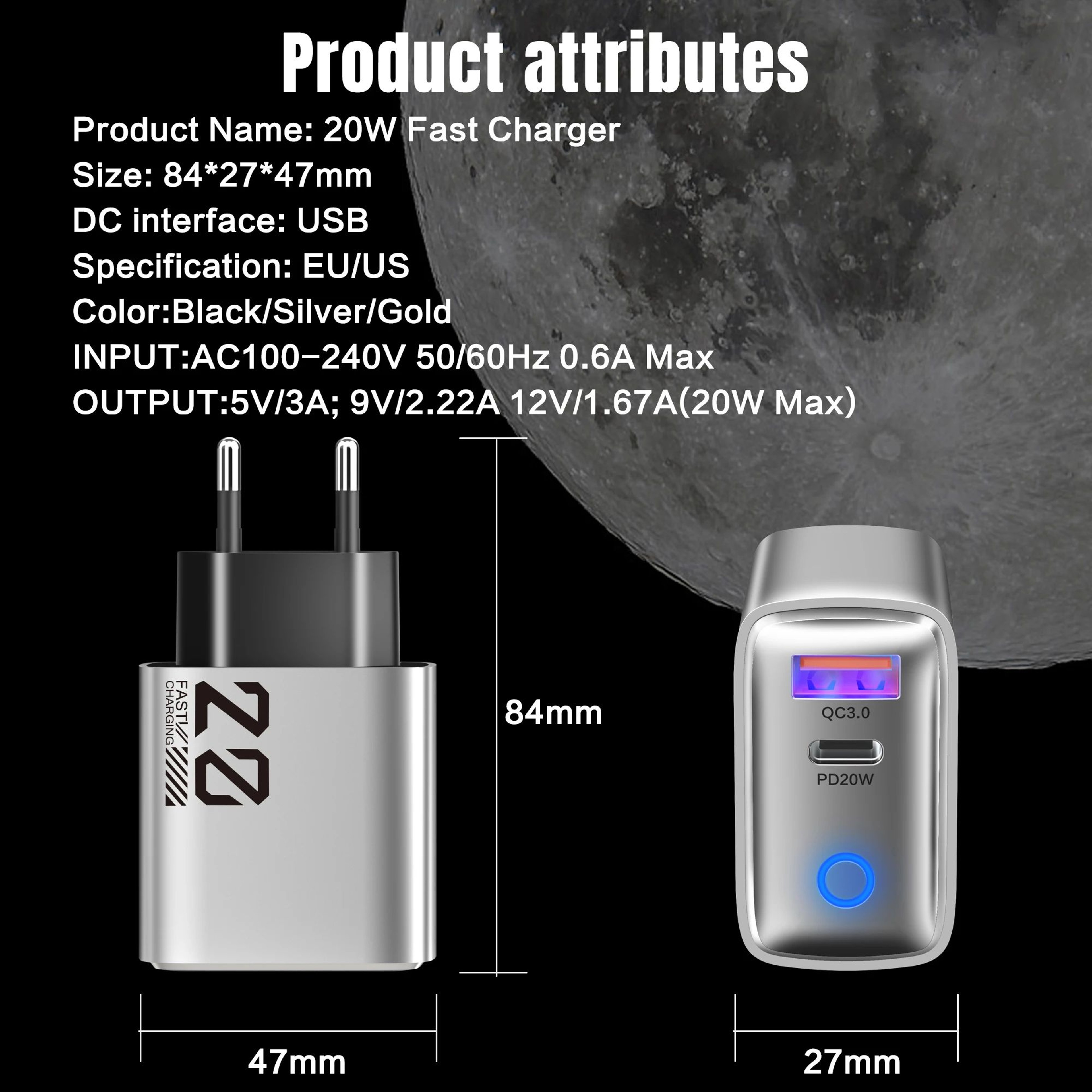 22W USB-C Fast Charger Dual Port Wall Adapter with Quick Charge 3.0 for iPhone & Android – view 7