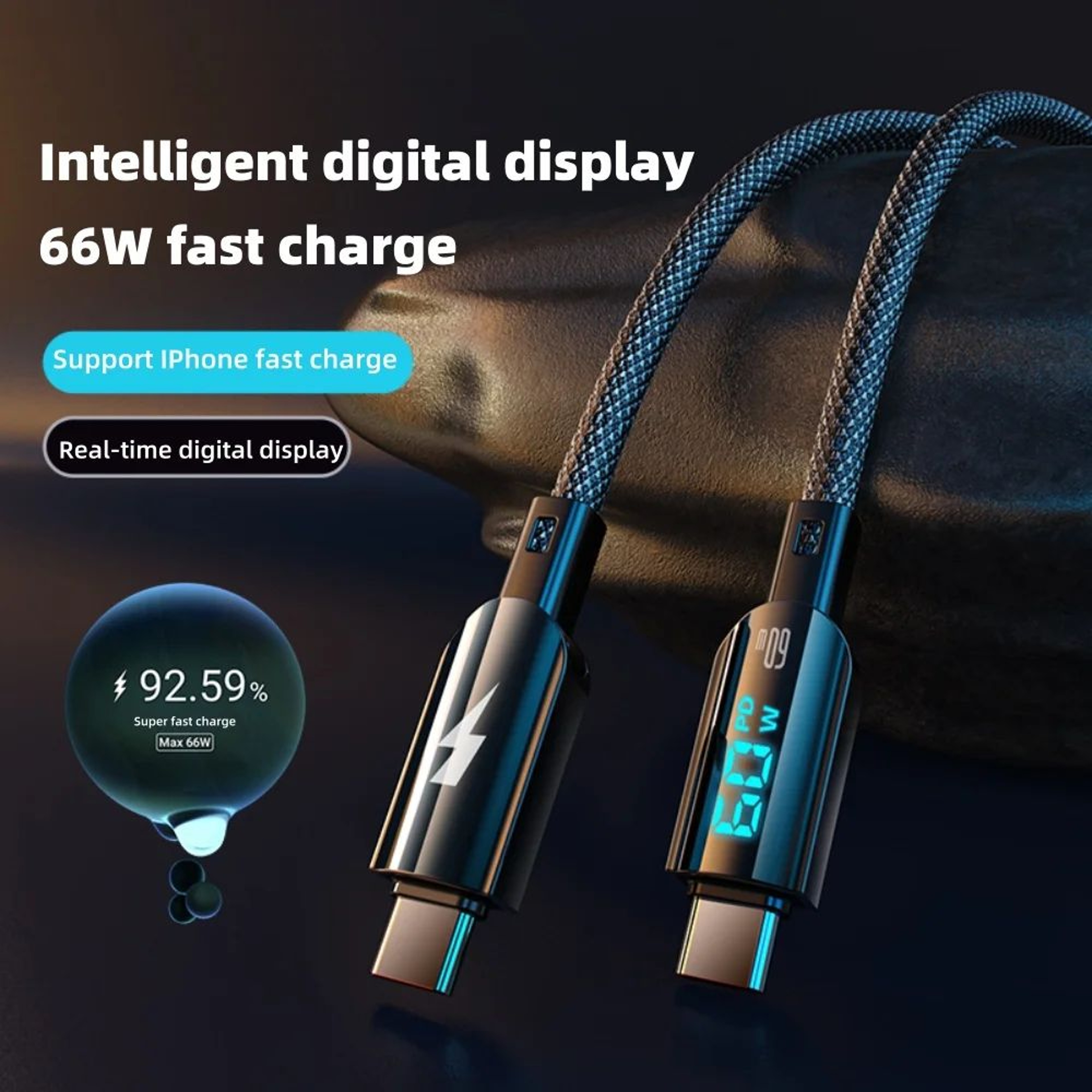 100W USBC Cable With Digital Display  PD Fast Charging USBC Cable For Phones  Laptops 5