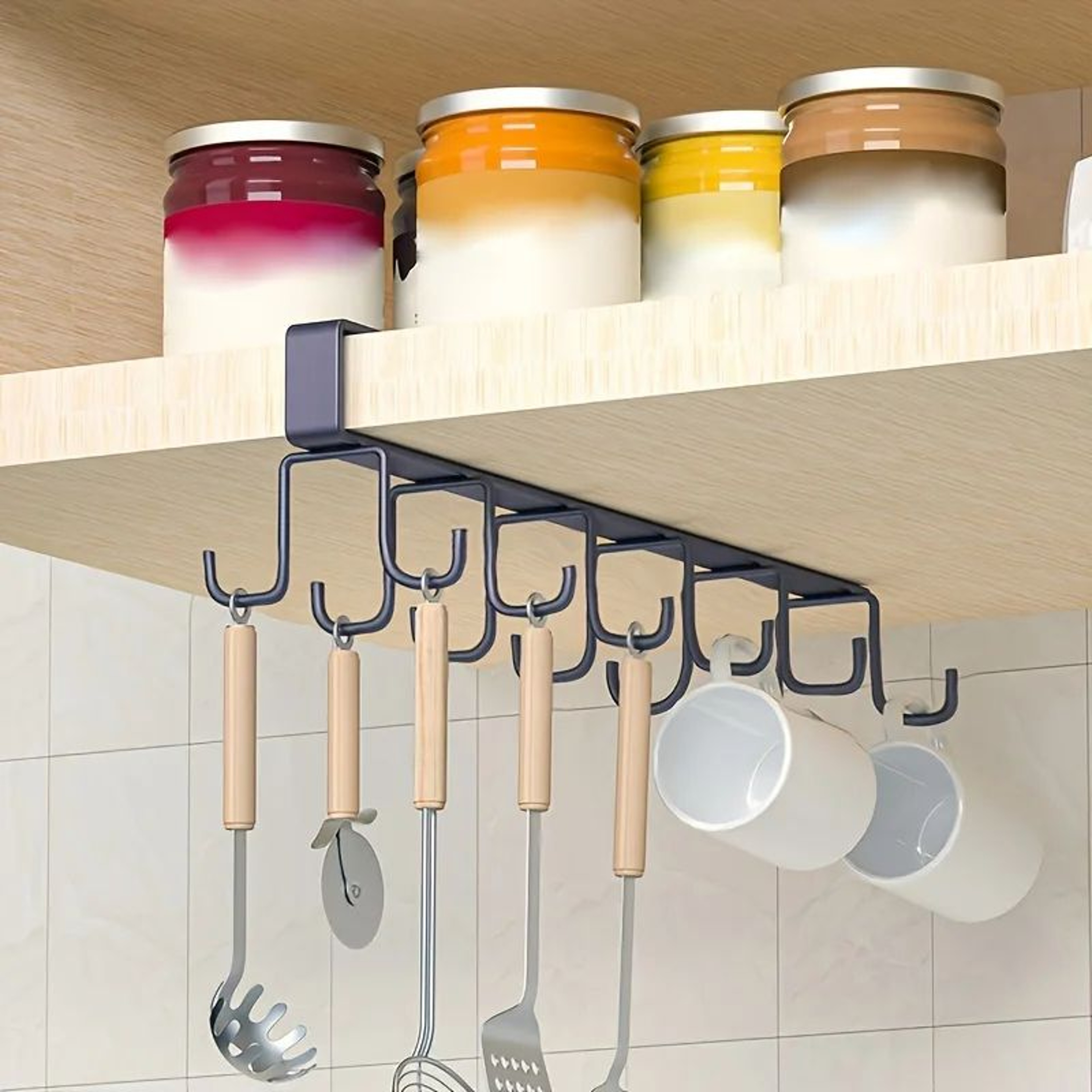 Double Row Adhesive Wall Hooks Kitchen Hanging Rack Organizer 3