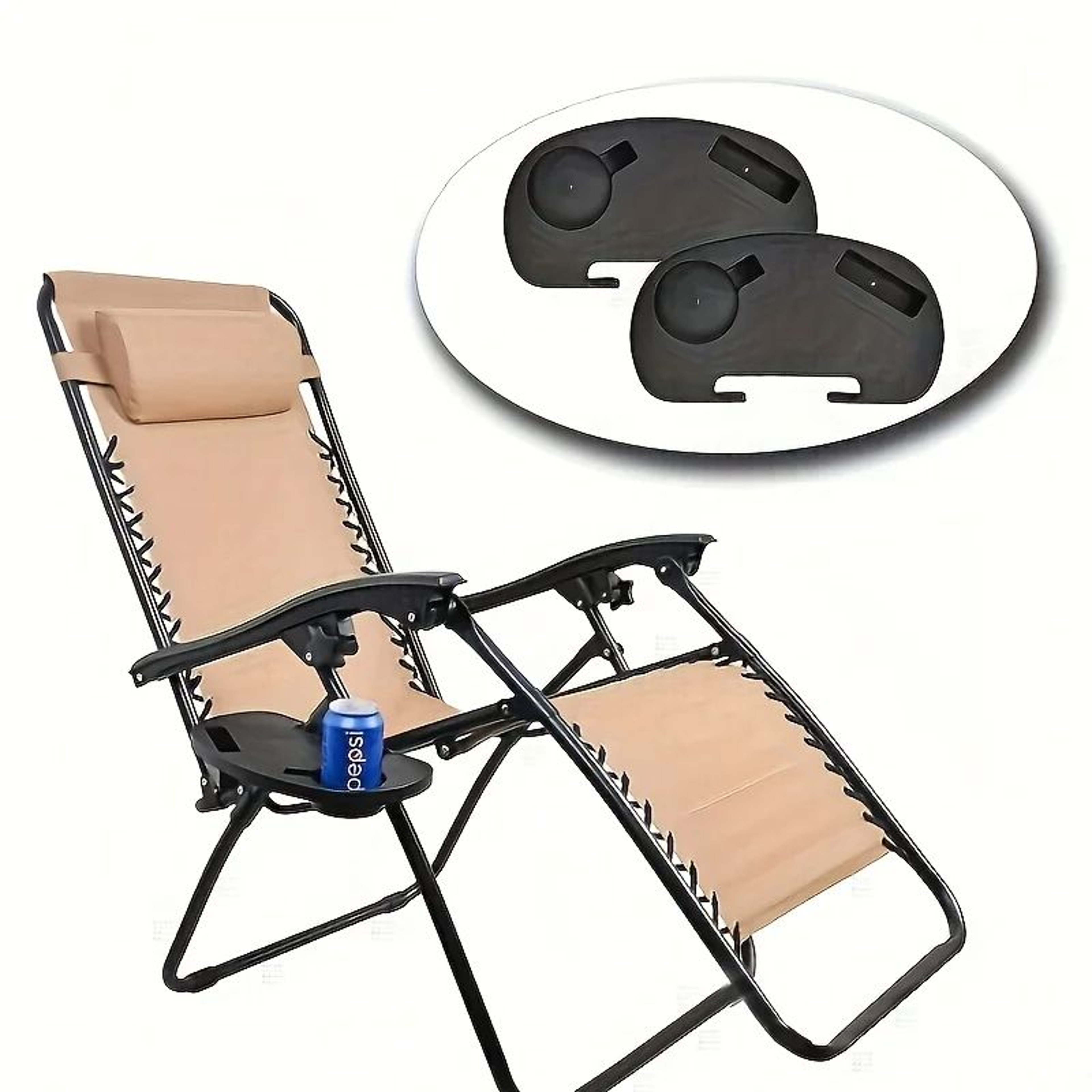 Portable Folding Chair Side Table With Cup Holder And Snack Tray 3