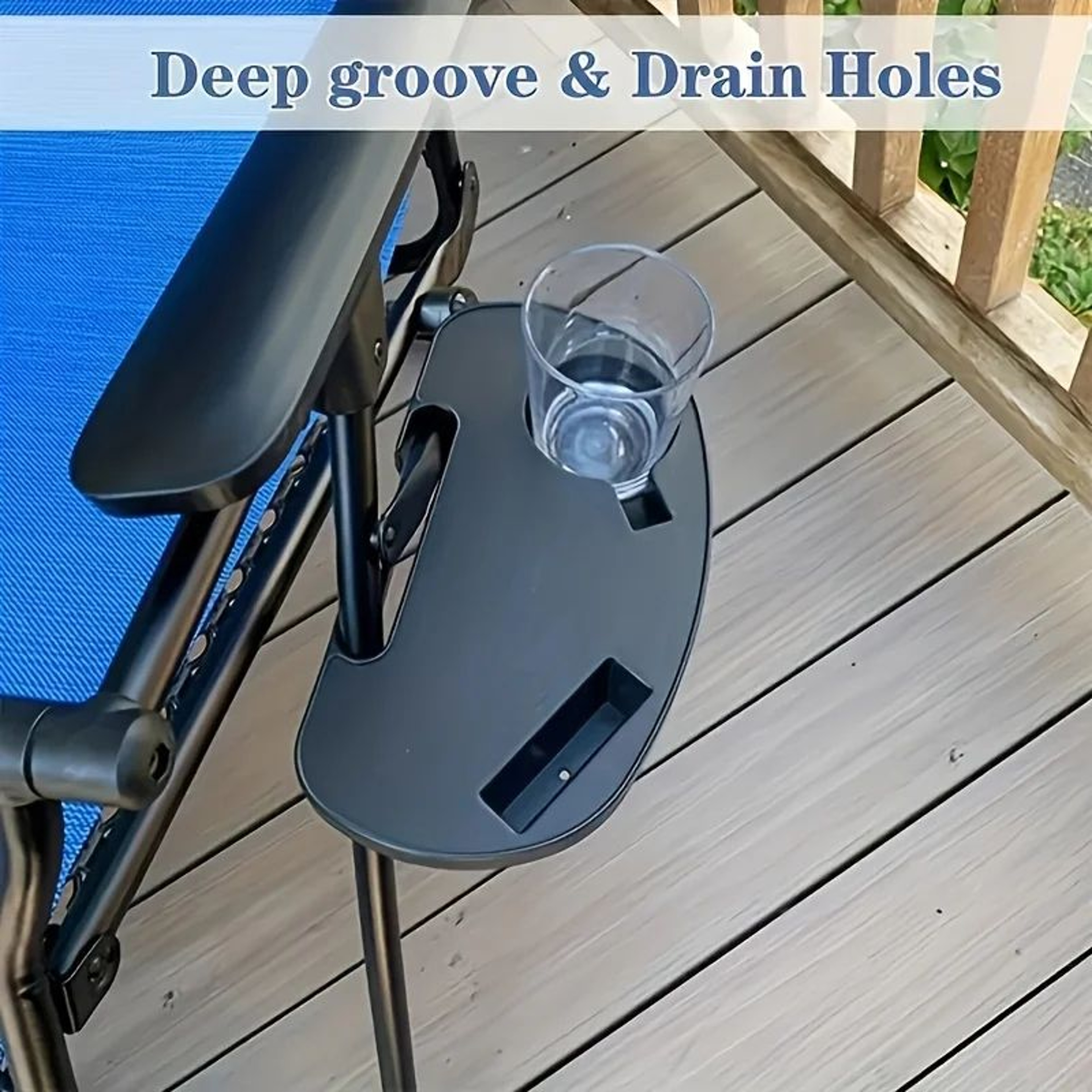 Portable Folding Chair Side Table With Cup Holder And Snack Tray 4