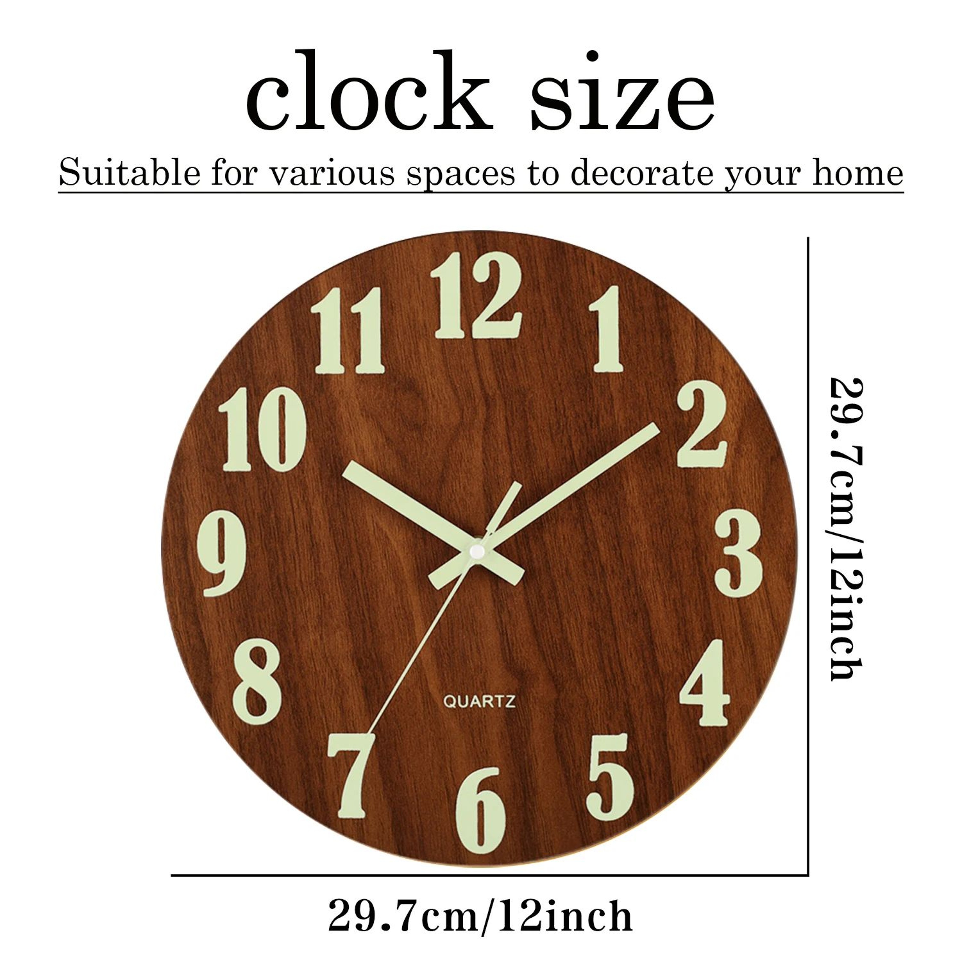 Luminous Wooden Wall Clock with Night Light – Silent Non Ticking Nordic Design – view 7