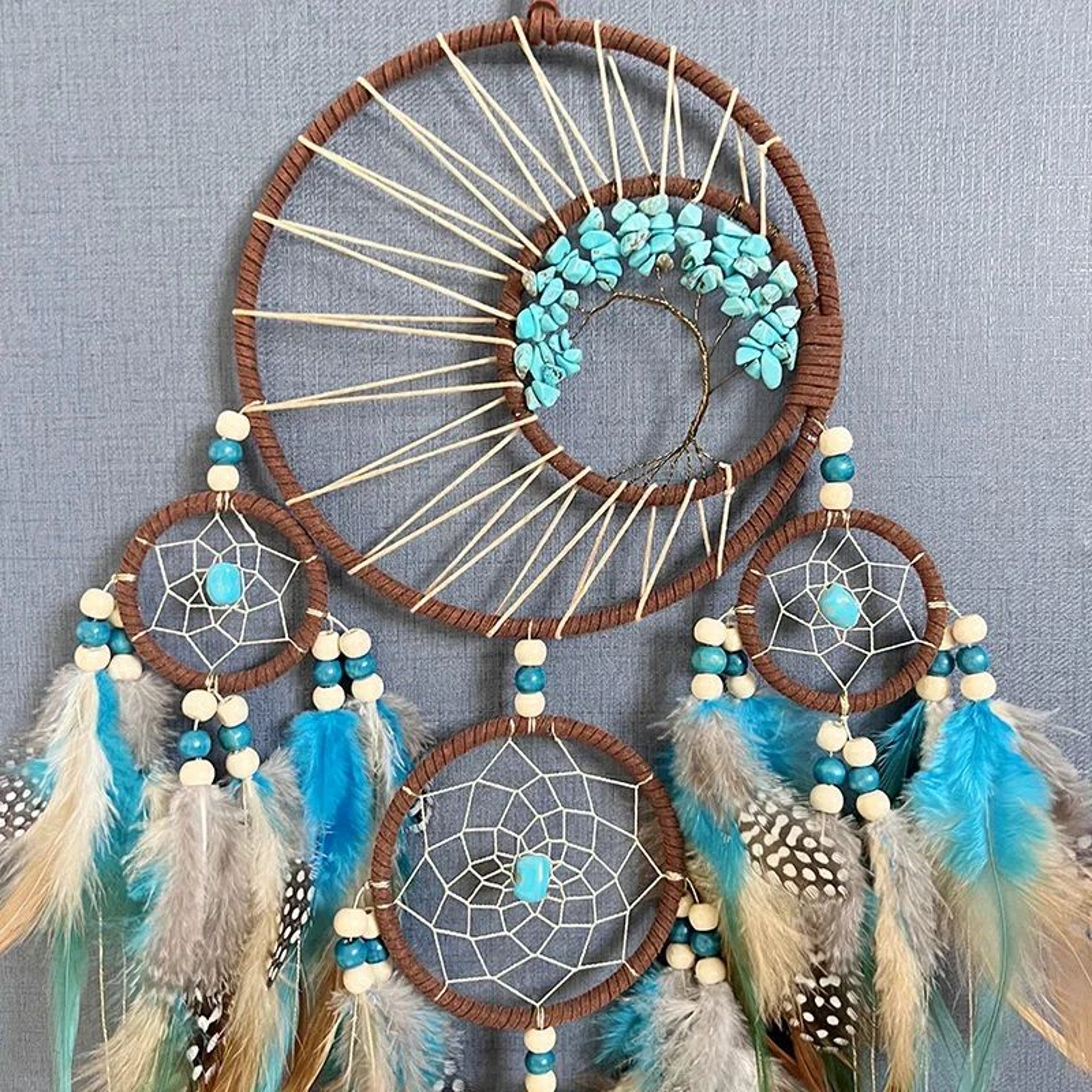 Boho Tree Of Life Dream Catcher Wall Decor With Natural Stones  Wind Chimes 1