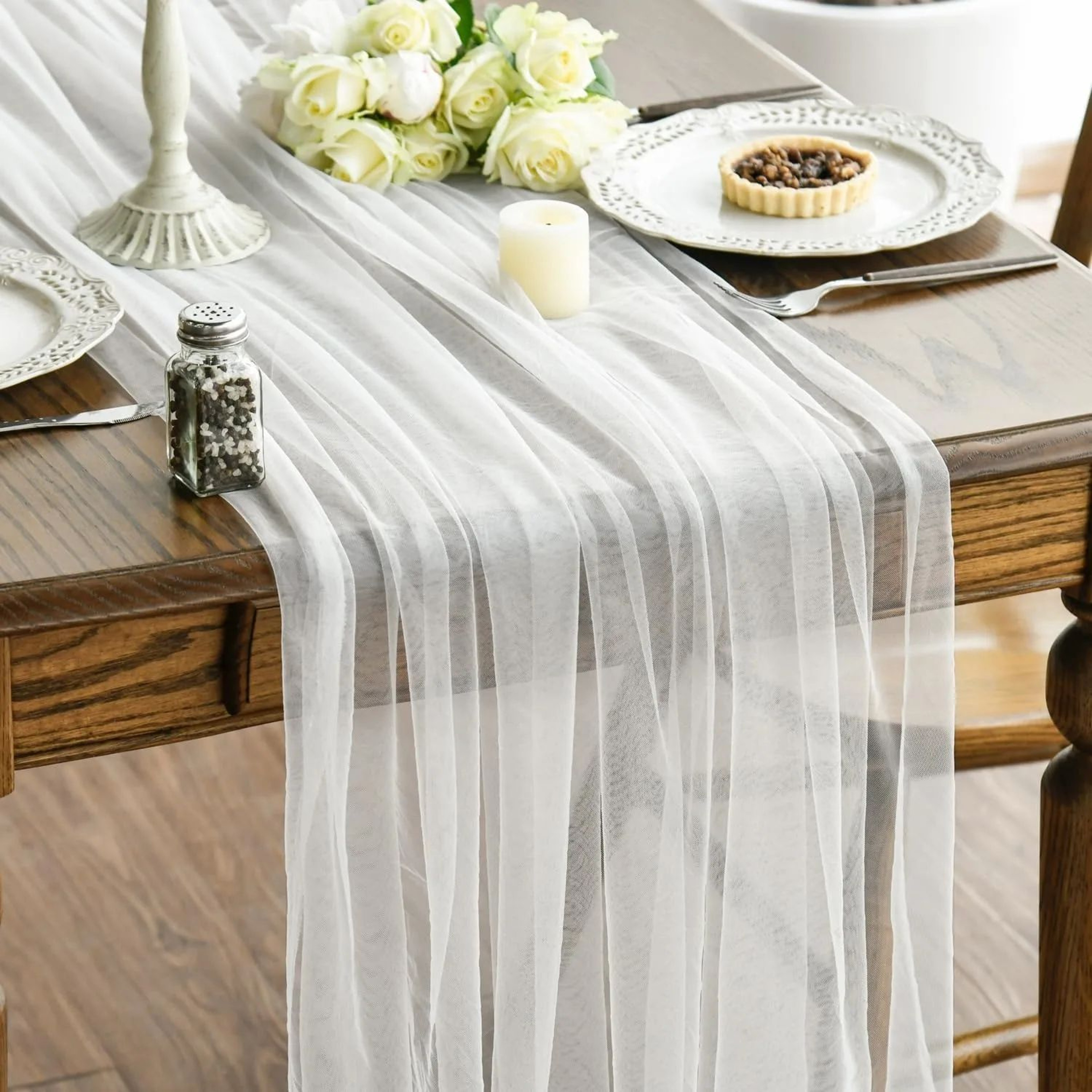 Elegant Gauze Table Runner For Weddings Parties  Rustic Table Decor 7
