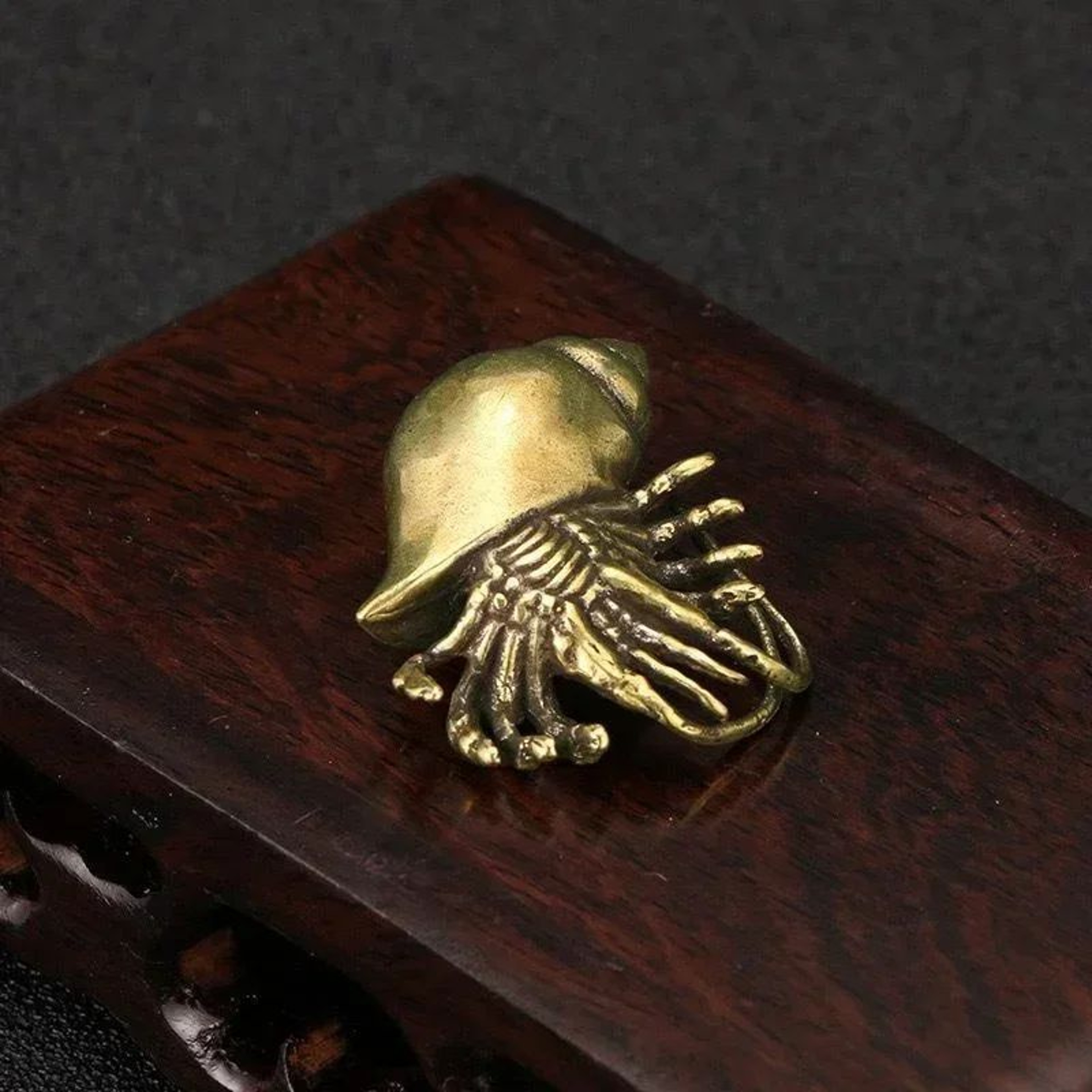Vintage Brass Hermit Crab Figurine  Nautical Desk Decor Ocean Accent 2