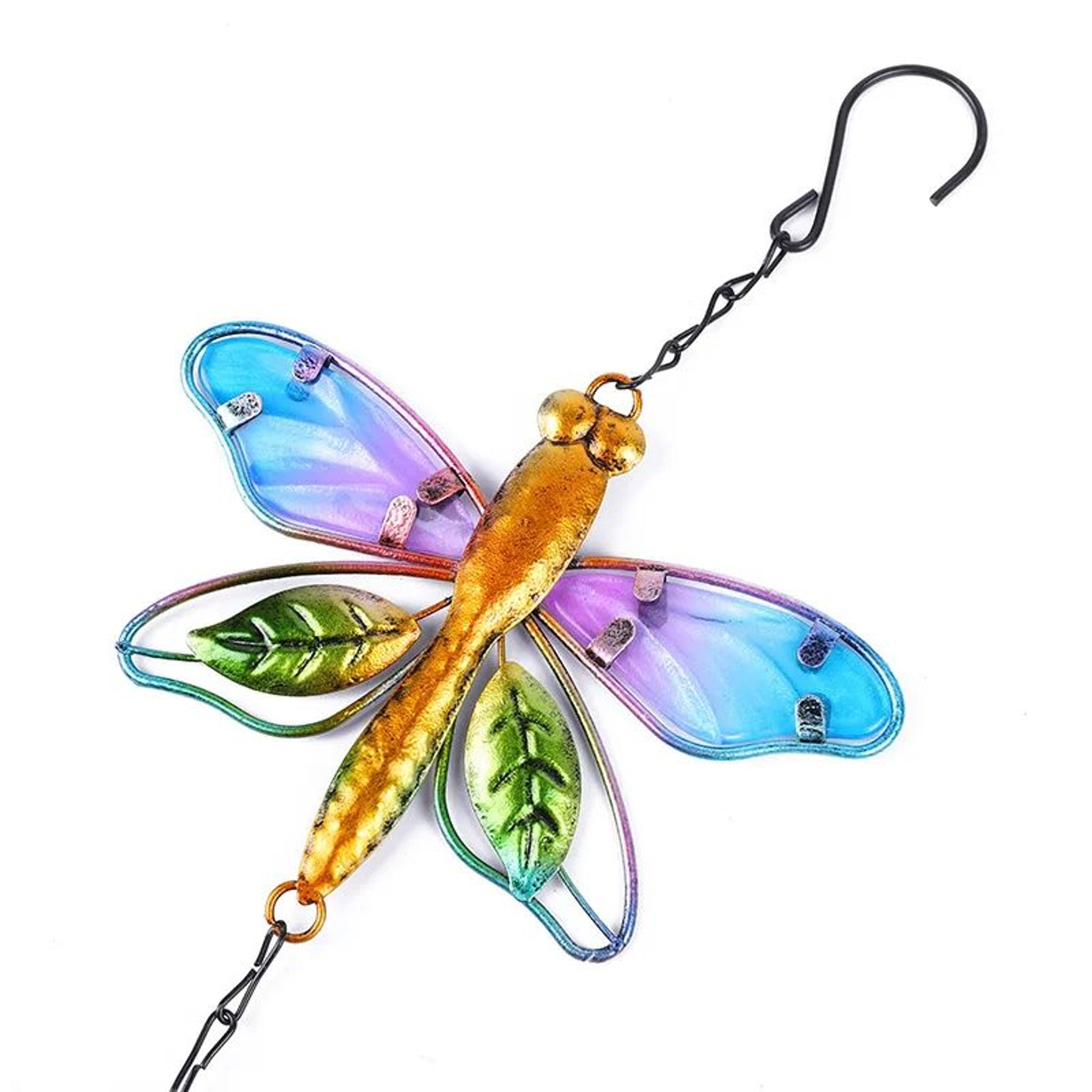 Serenity Glow Outdoor Wind Chime With Hummingbird  Dragonfly Glass Art 3