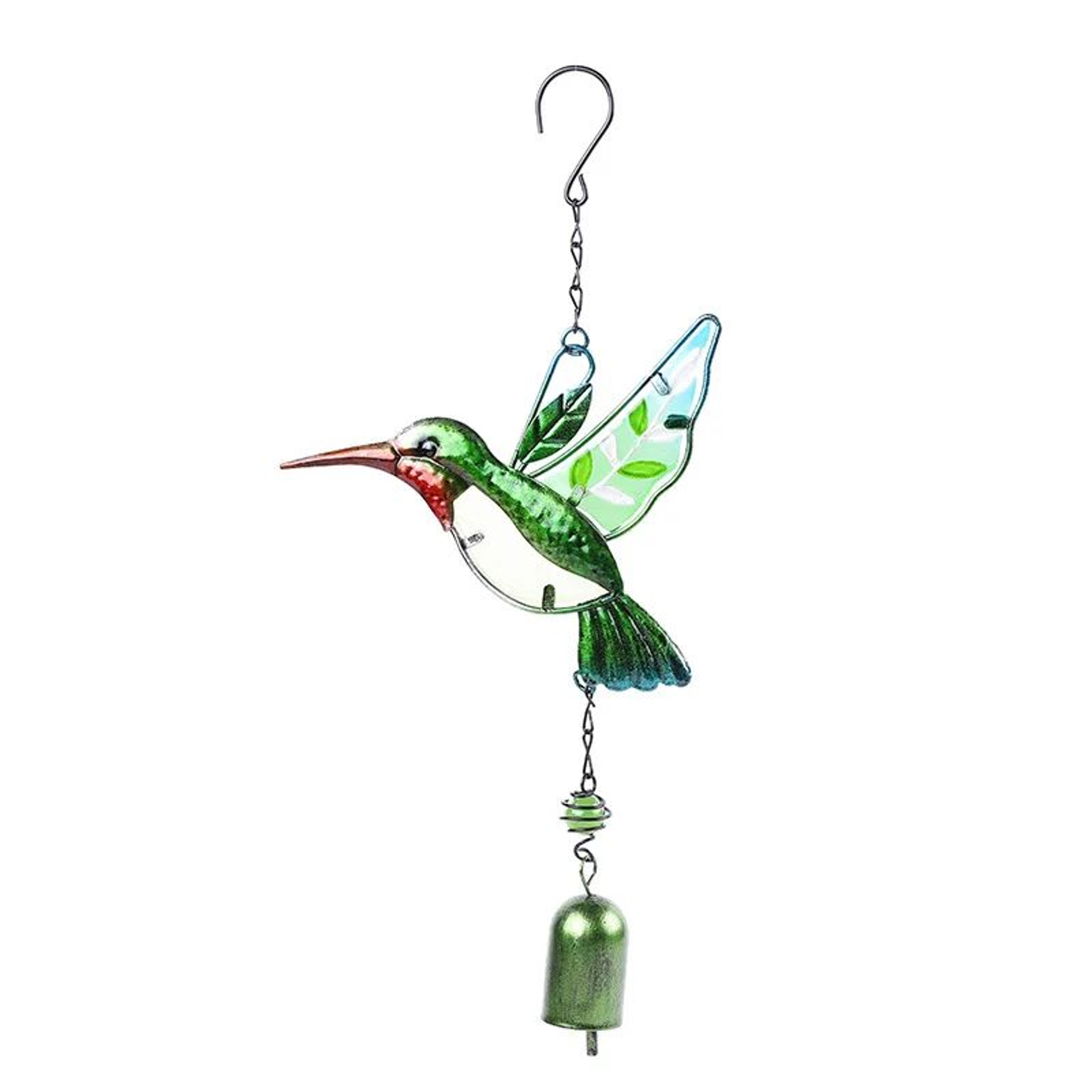 Serenity Glow Outdoor Wind Chime With Hummingbird  Dragonfly Glass Art 7