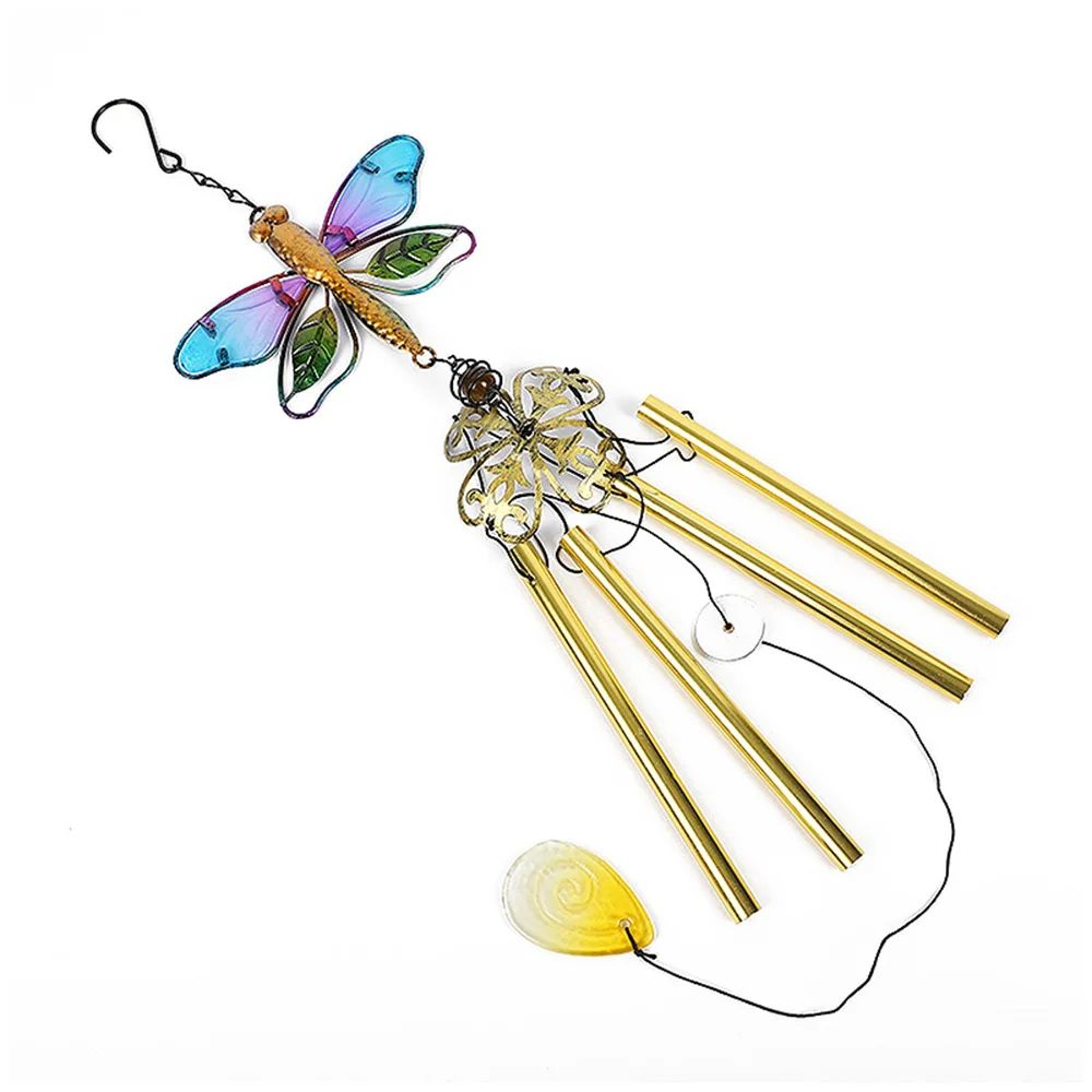 Serenity Glow Outdoor Wind Chime With Hummingbird  Dragonfly Glass Art 9