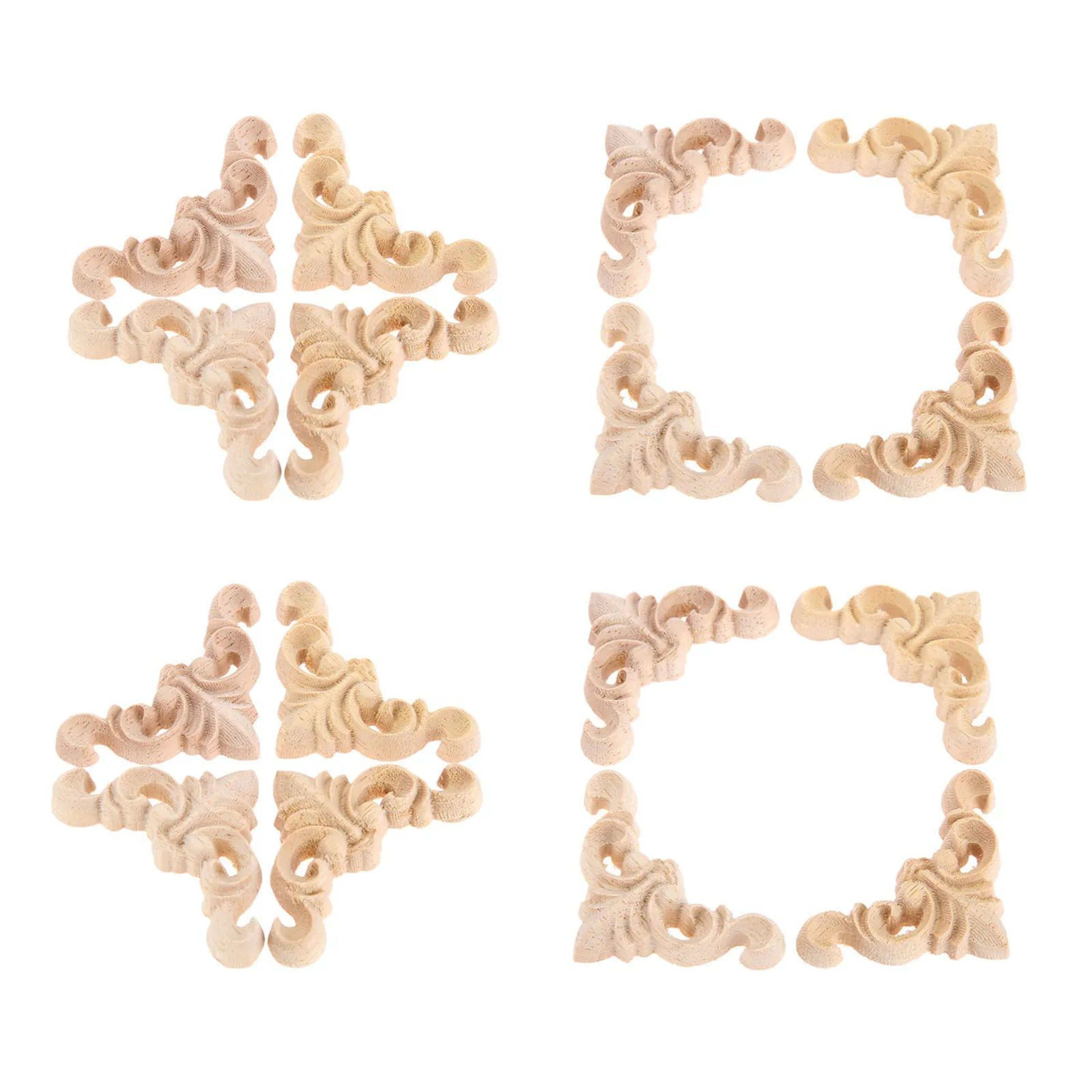 Vintage Wood Carving Appliques Set  Decorative Wooden Corner Onlays For Furniture  Wall Accents 16p 0