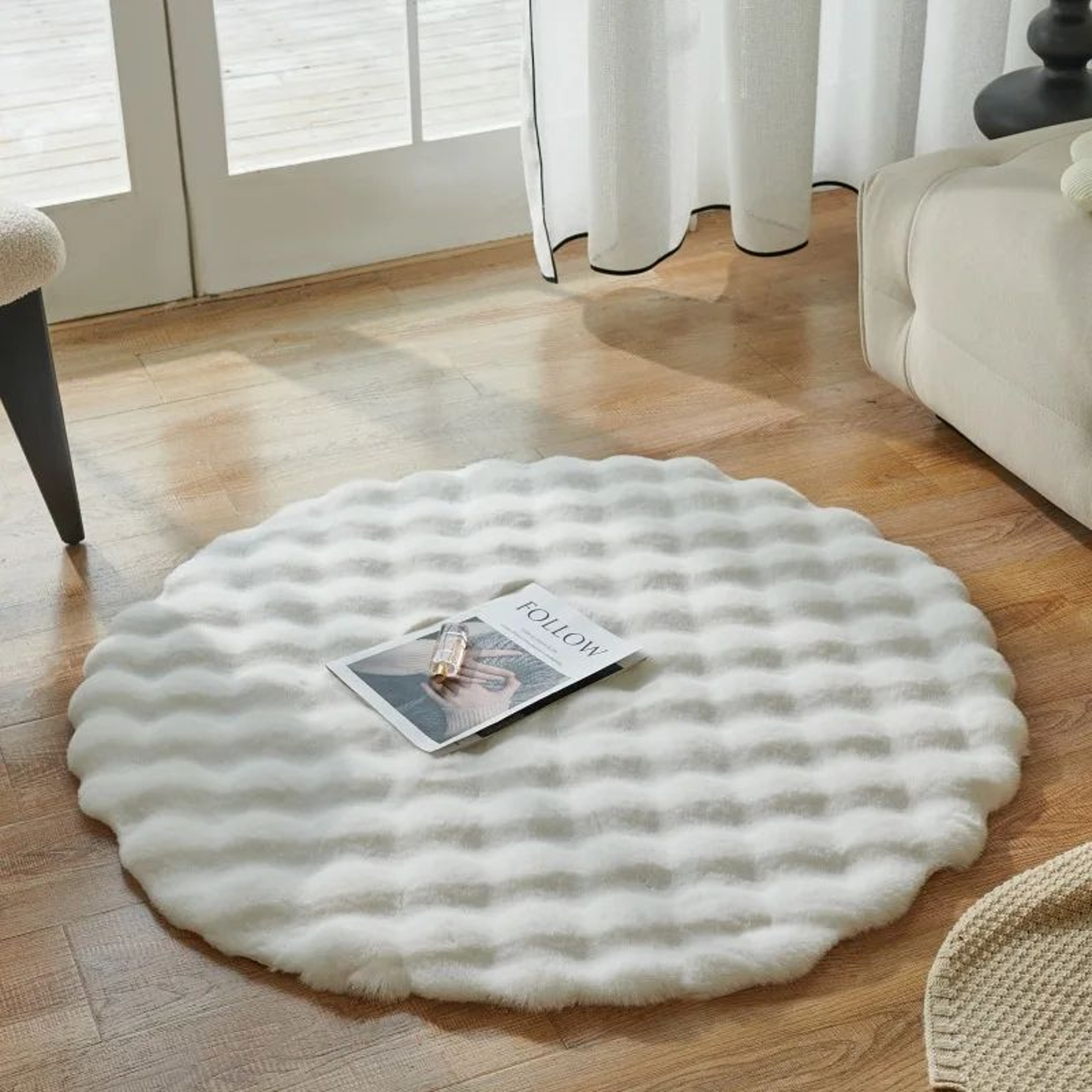 CloudSoft Round Faux Rabbit Fur Rug  Plush Fluffy Pet  Kids Play Mat 6