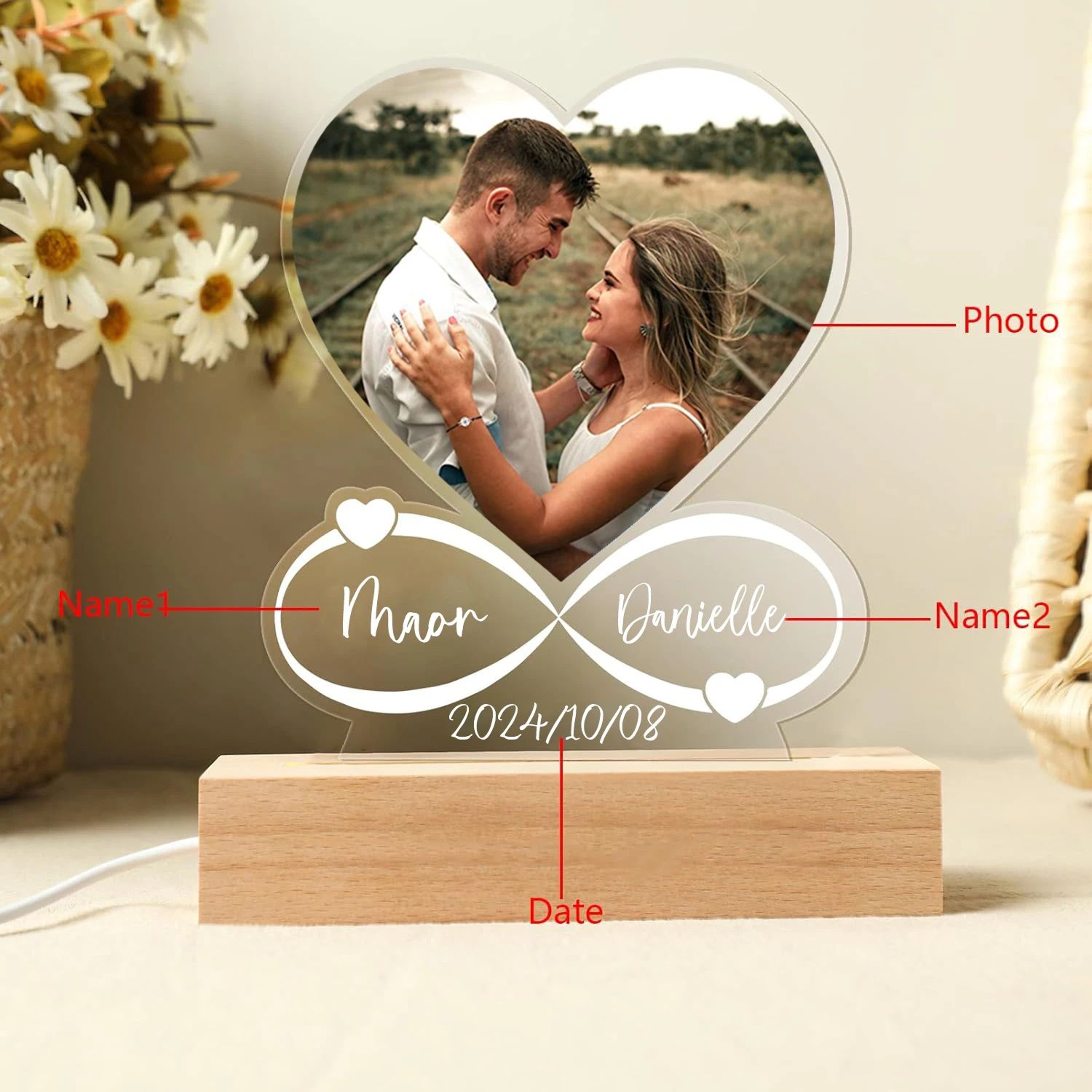 Personalized Acrylic Plaque With Photo And Names For Couples Anniversary Gift 1