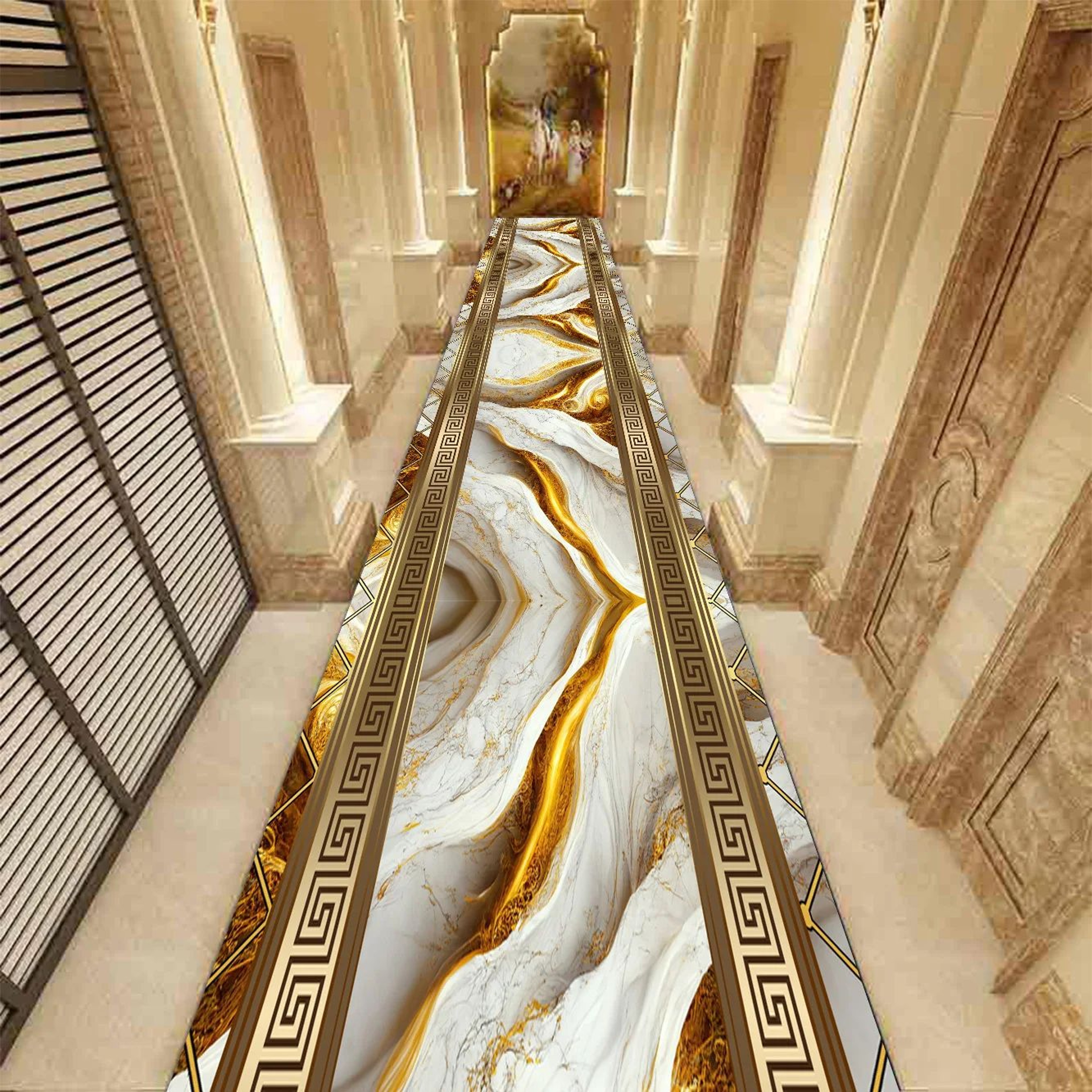 Golden Marble Runner Rug  Luxury NonSlip Hallway  Stair Carpet 10