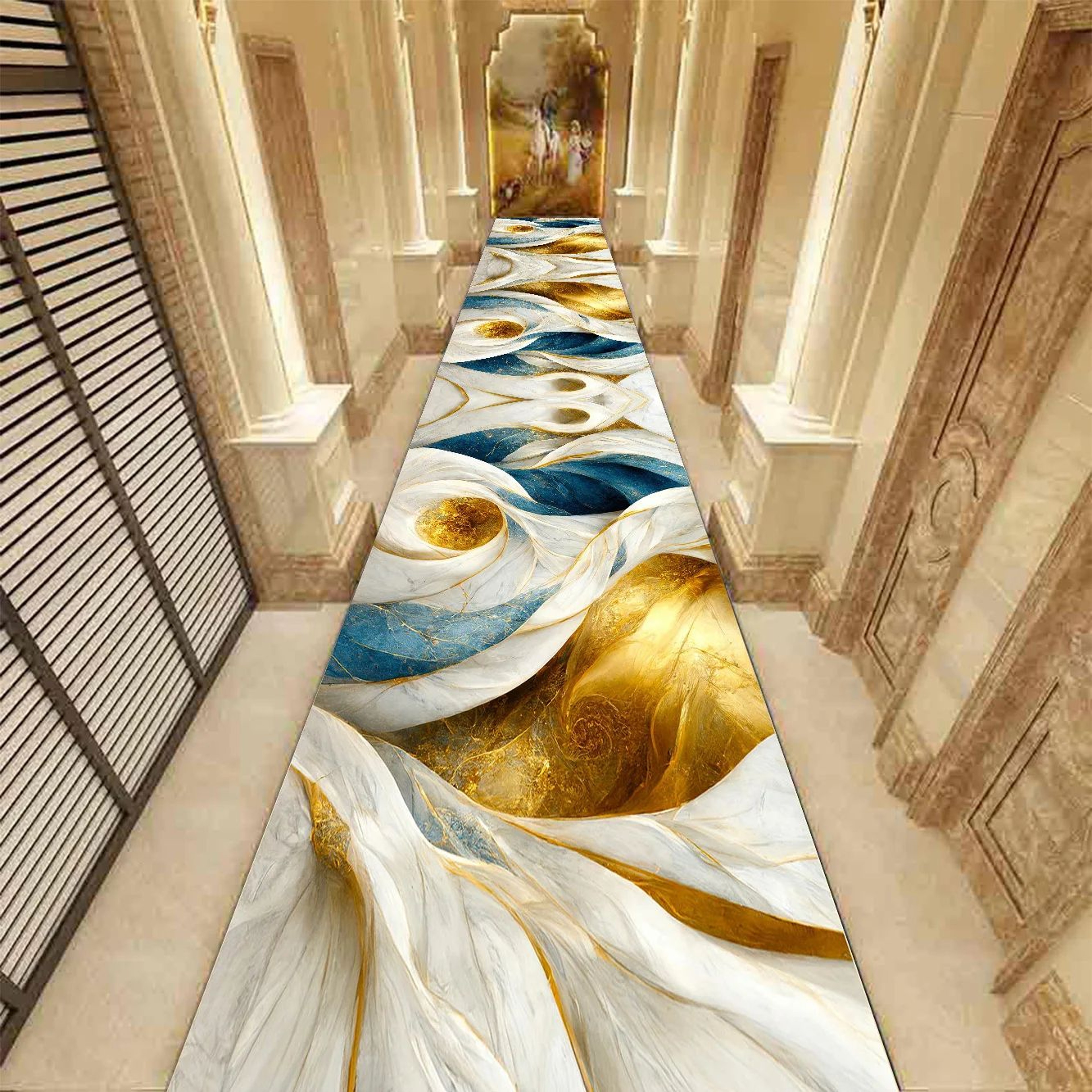 Golden Marble Runner Rug  Luxury NonSlip Hallway  Stair Carpet 14
