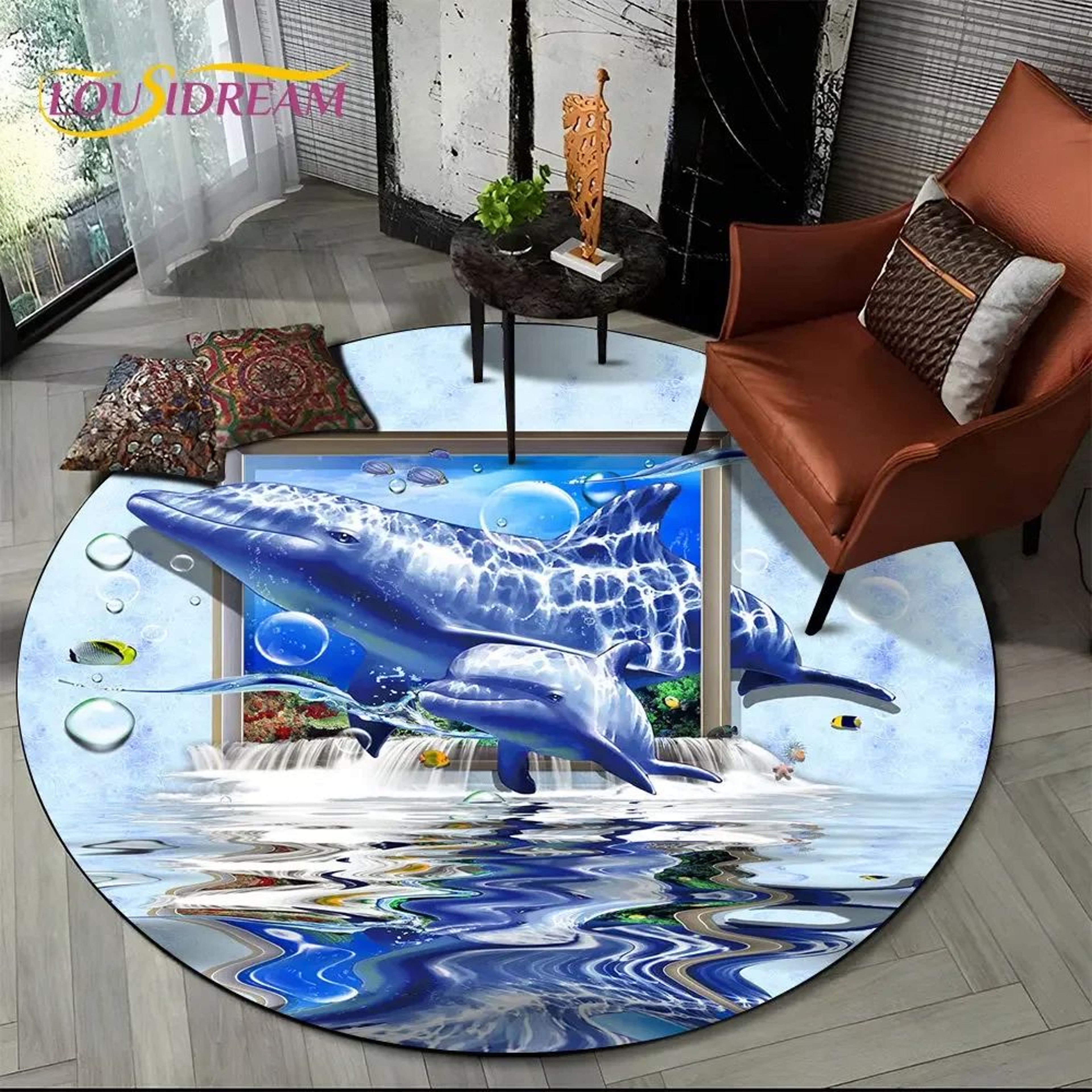 3D Ocean Illusion Dolphin Rug  NonSlip Underwater Area Rug For Living Room  Bedroom Decor 6