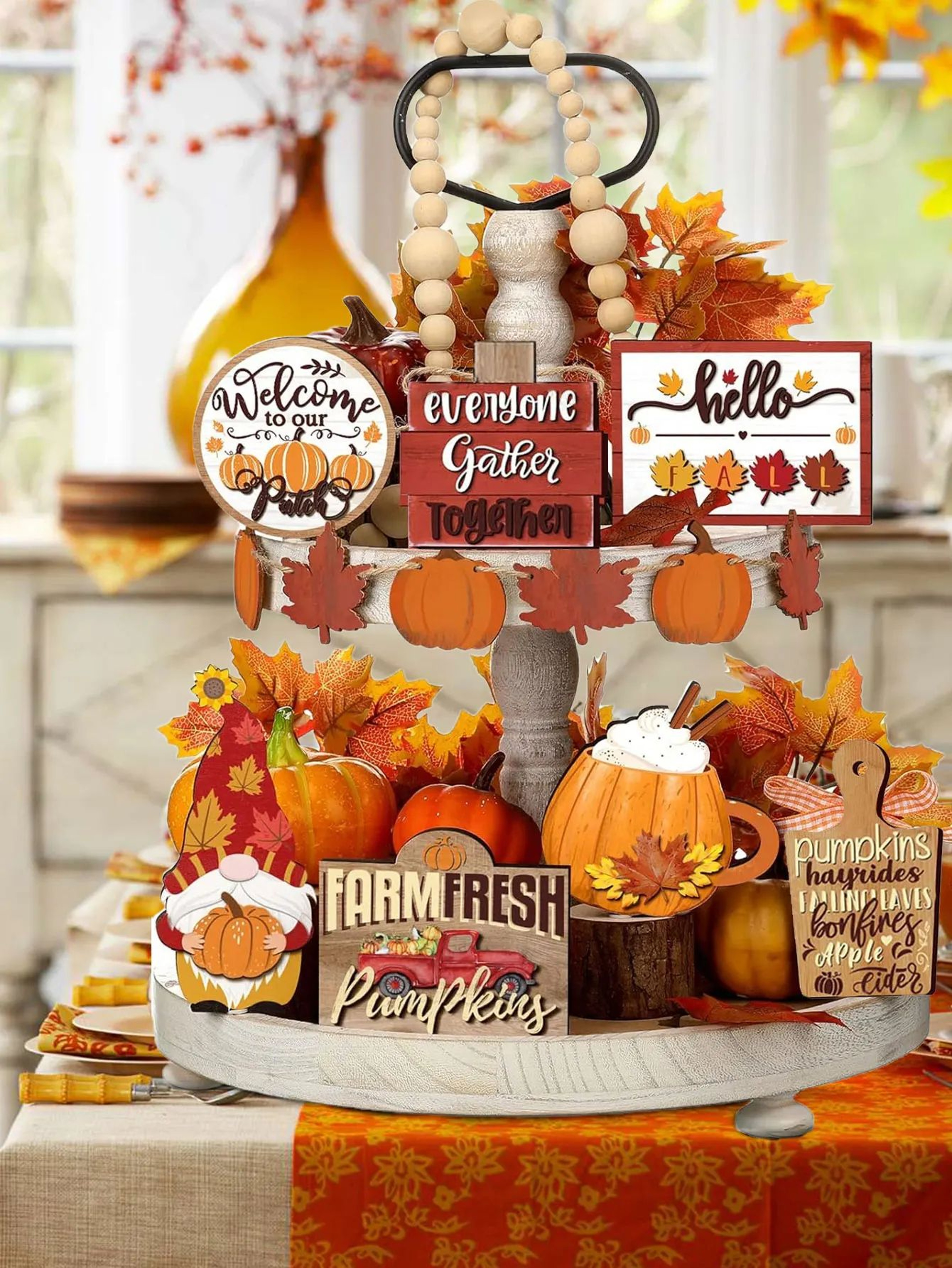 Autumn Farmhouse Tiered Tray Decor Set With Pumpkin Spice Accents 1