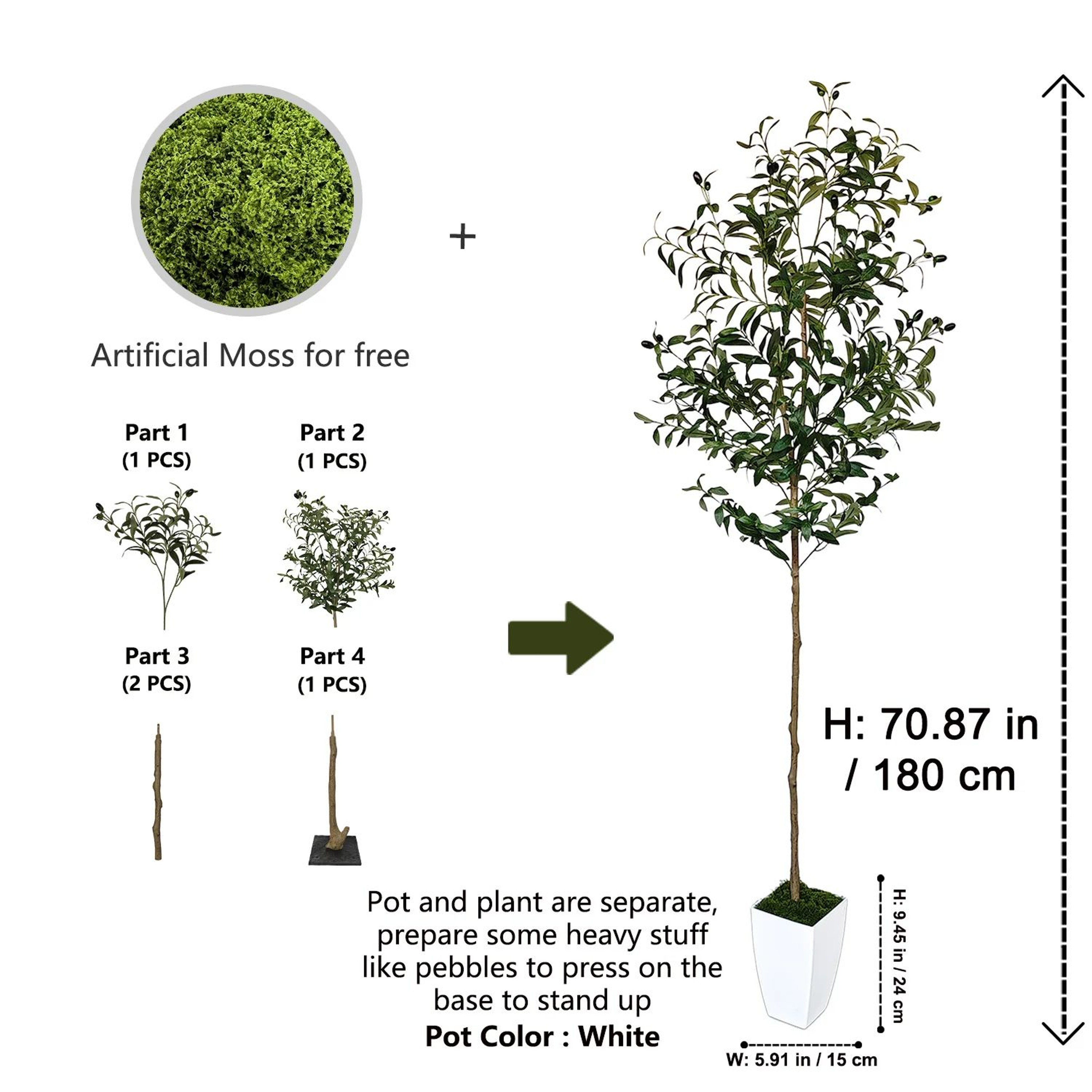 Modern Tall Artificial Olive Tree Branch  Minimalist Faux Indoor Plant Decor 12