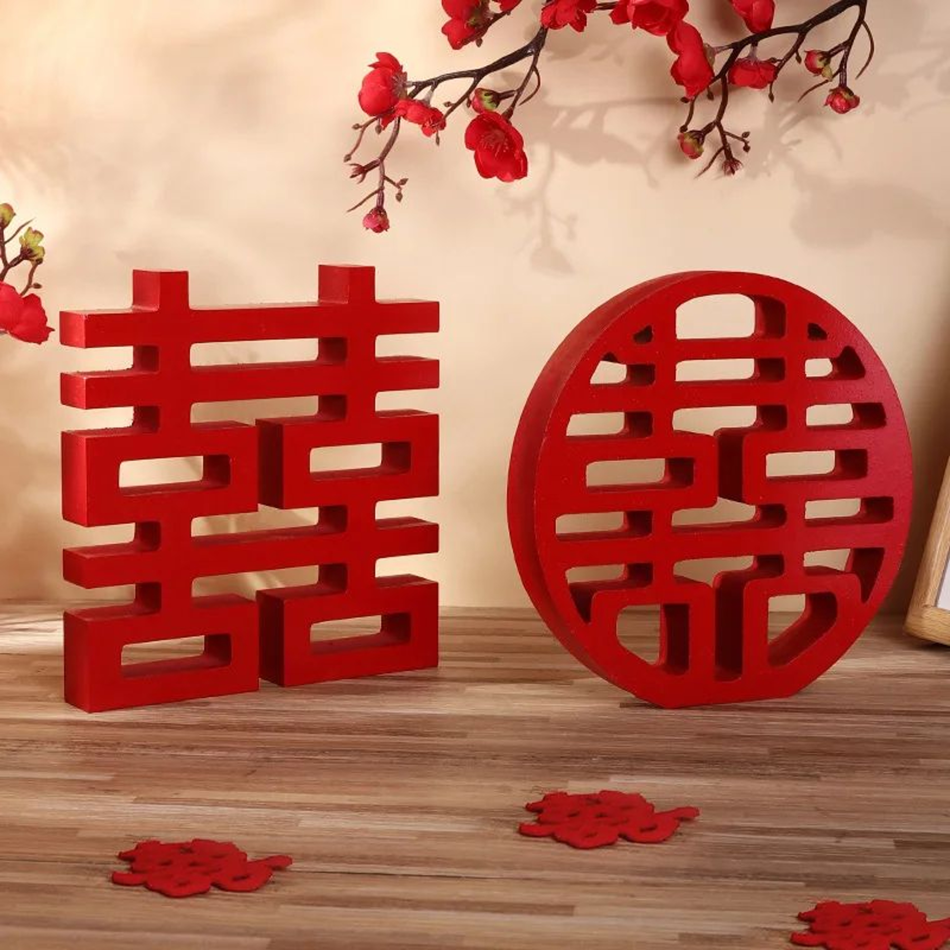 Elegant Double Happiness Wood Decor  Chinese Wedding Decor Xi Character Wall Accent 0