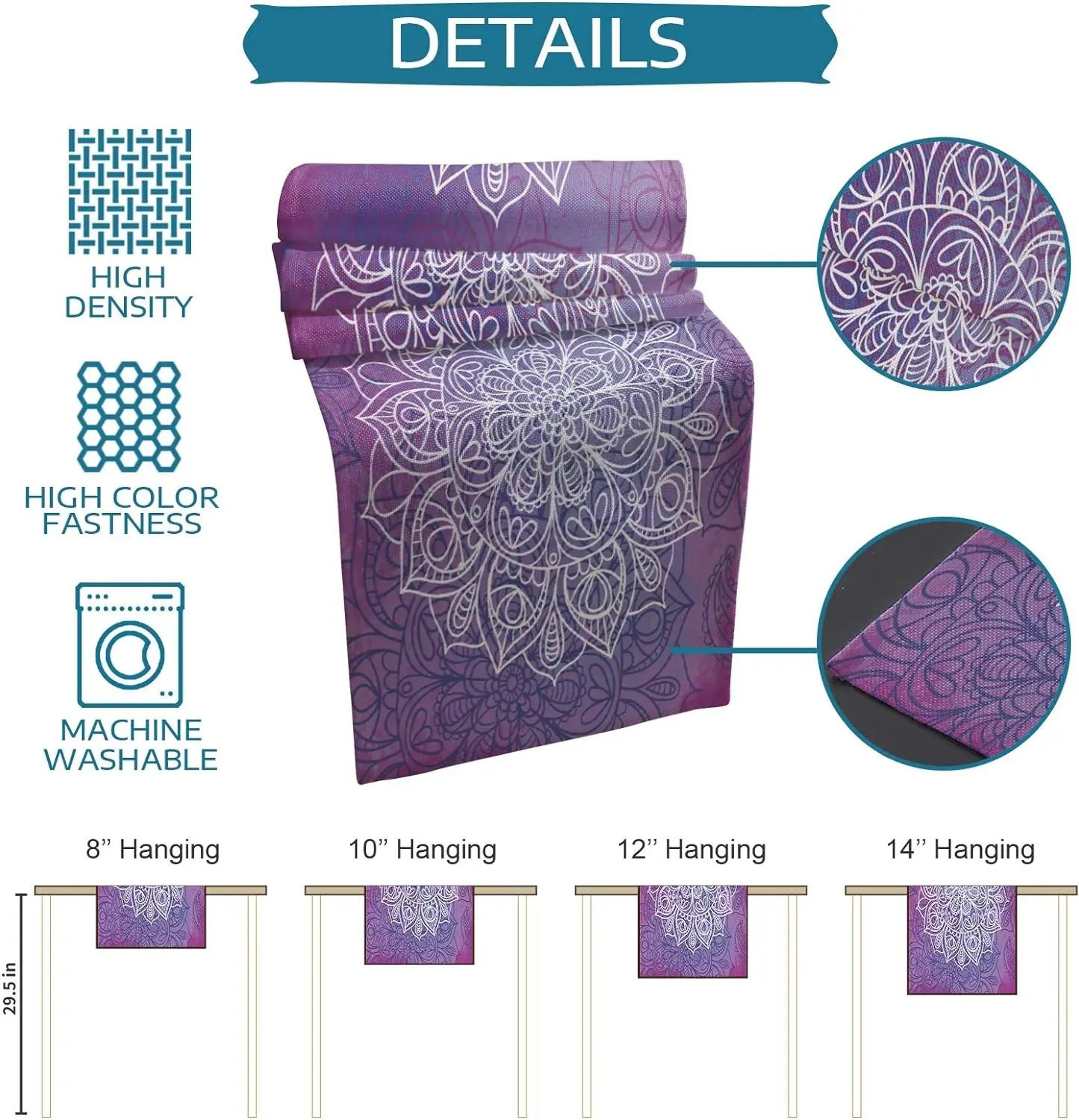 Boho Mandala Linen Table Runner For Farmhouse Dining  Wedding Decor 4