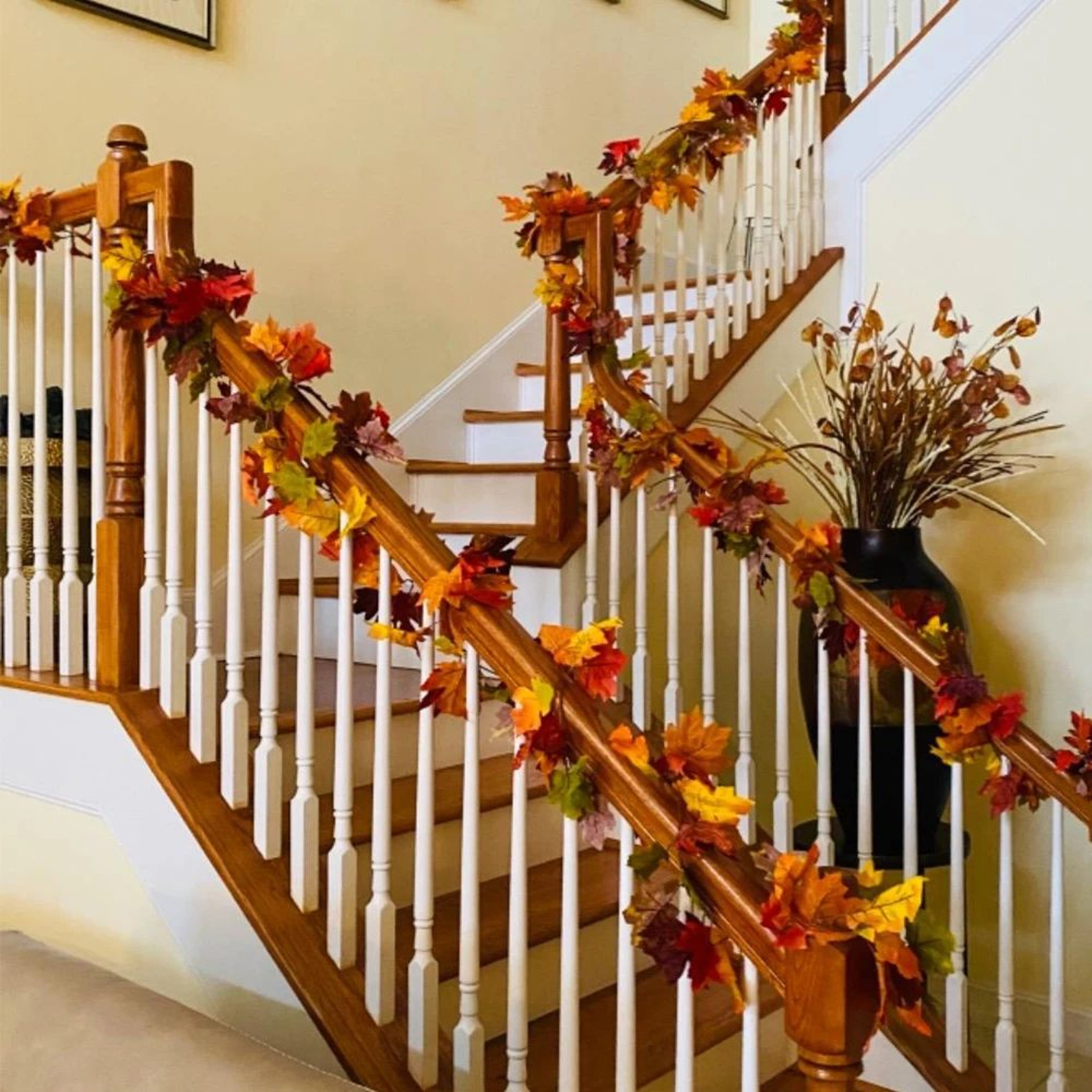 Harvest Glow Artificial Maple Leaf Garland For Fireplace Wedding  Thanksgiving Decor 3