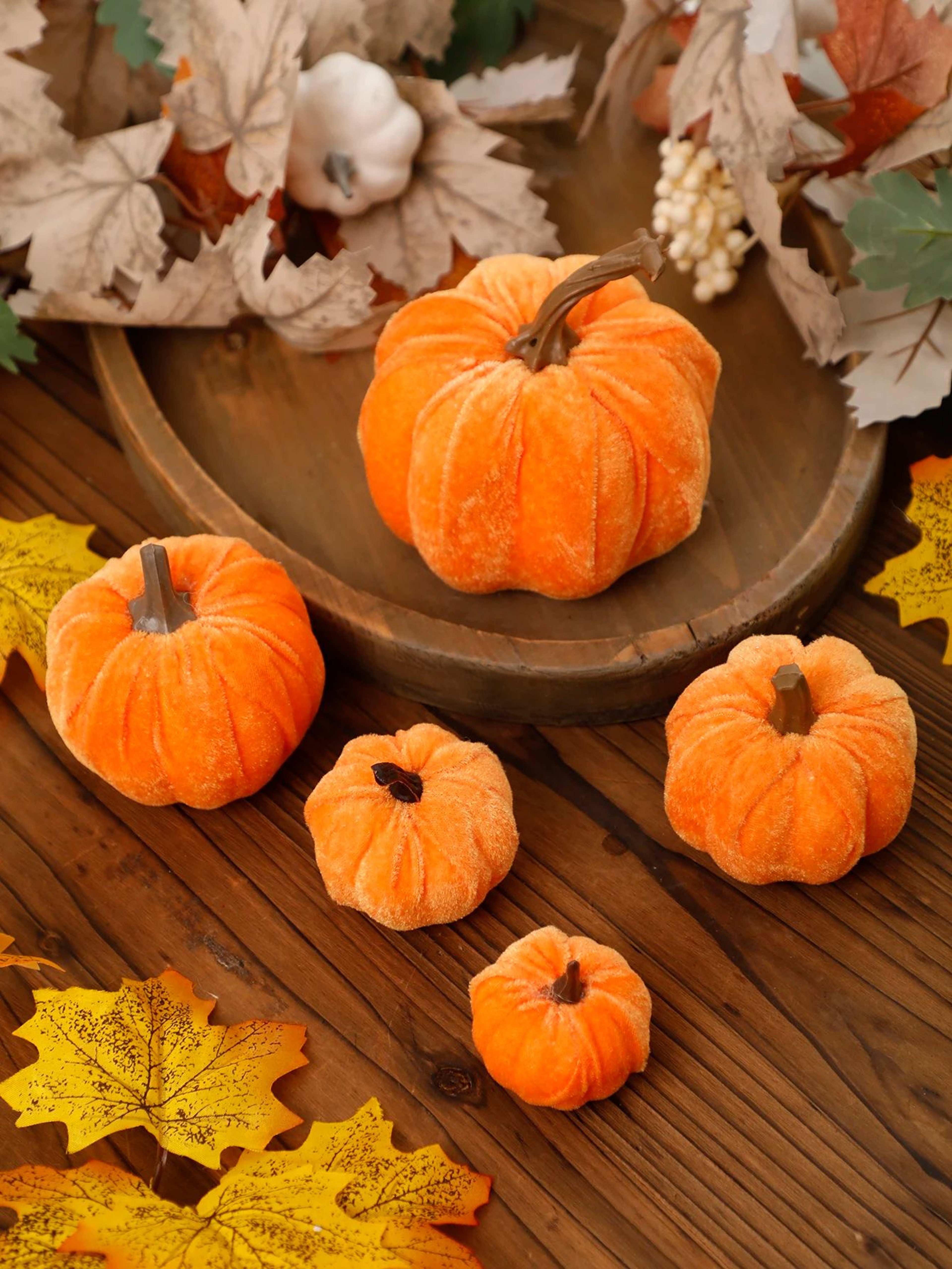 Velvet Pumpkin Decor For Fall Home Decorations  Elegant Artificial Pumpkins For Halloween  Harvest  1