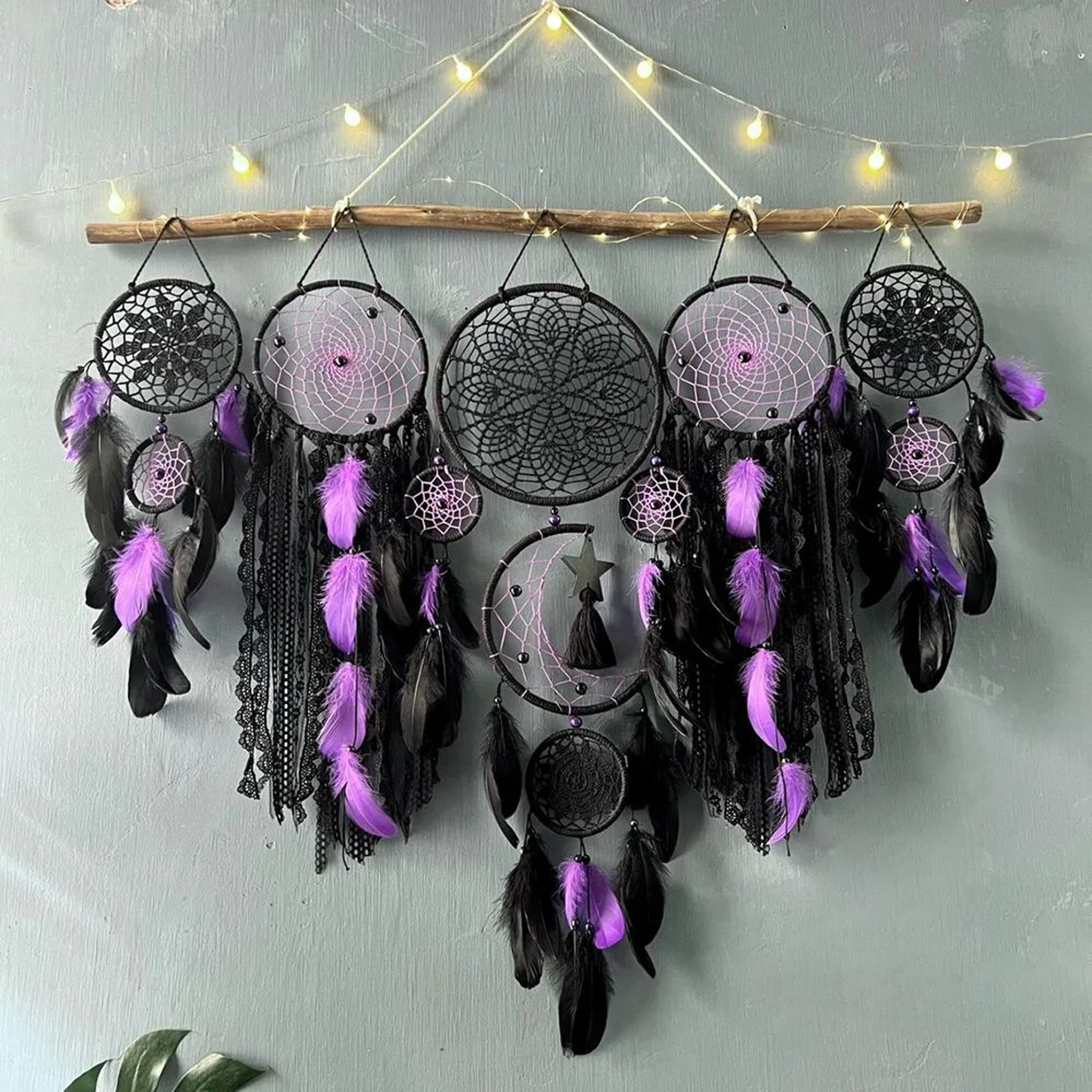 Boho Macrame Dream Catcher Wall Decor Set With Moon Design For Nursery  Home 5