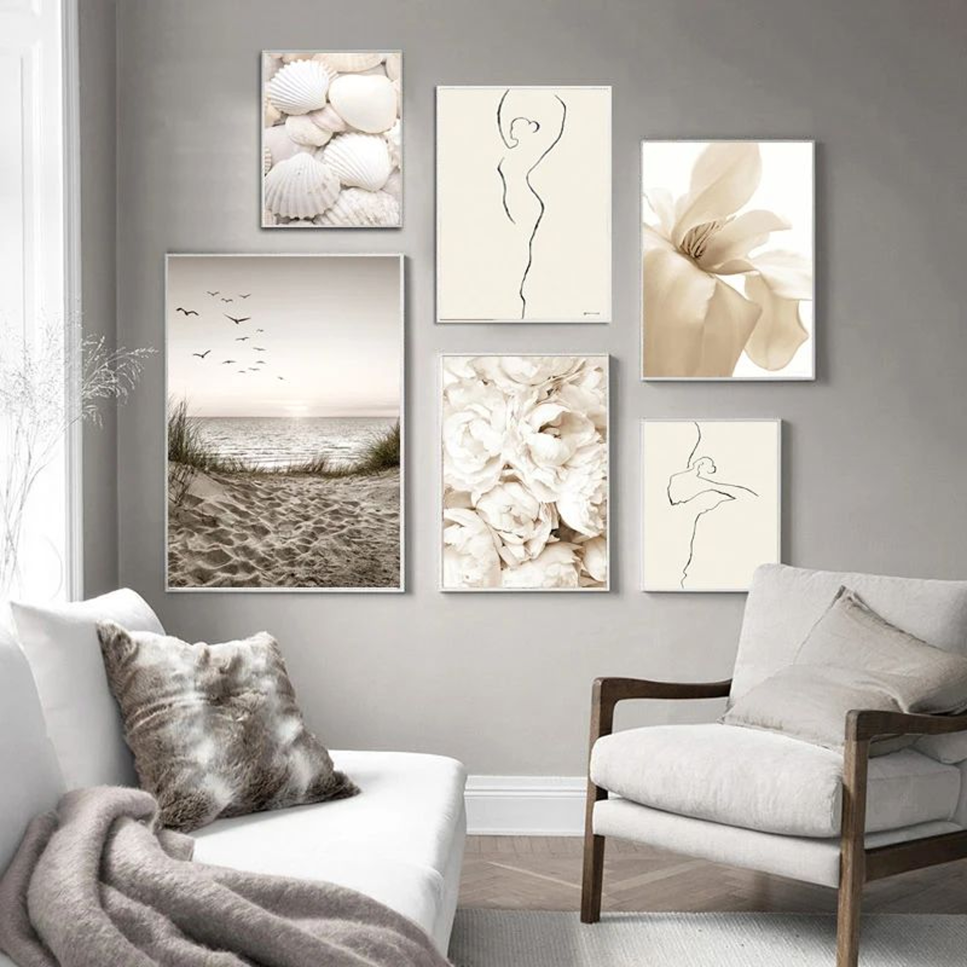 Nordic Coastal Canvas Wall Art Set  Minimalist Beach Flower Prints For Modern Home Decor 1