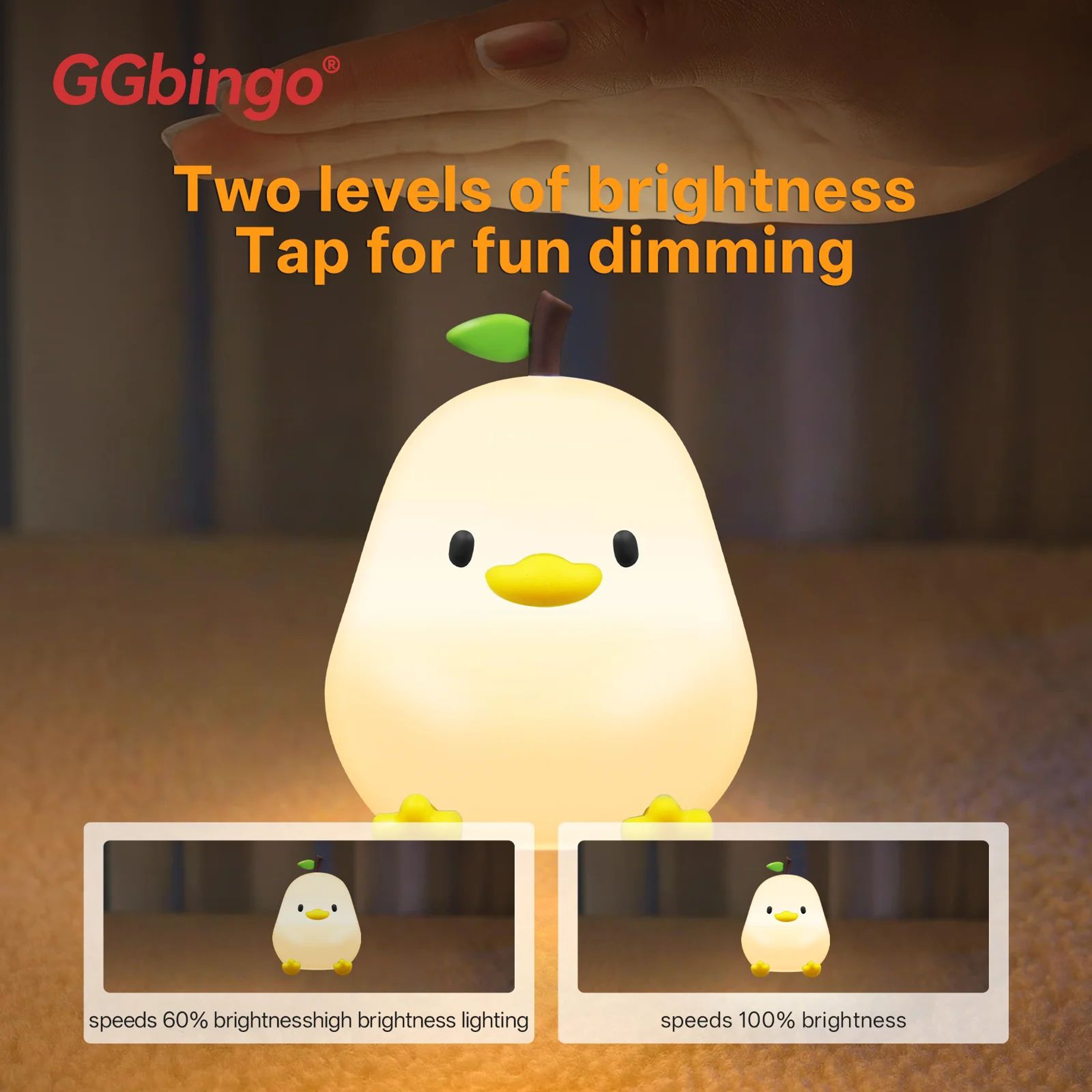 Cute Pear Silicone Night Light  Touch Control USB Rechargeable Kids Bedside Lamp 2