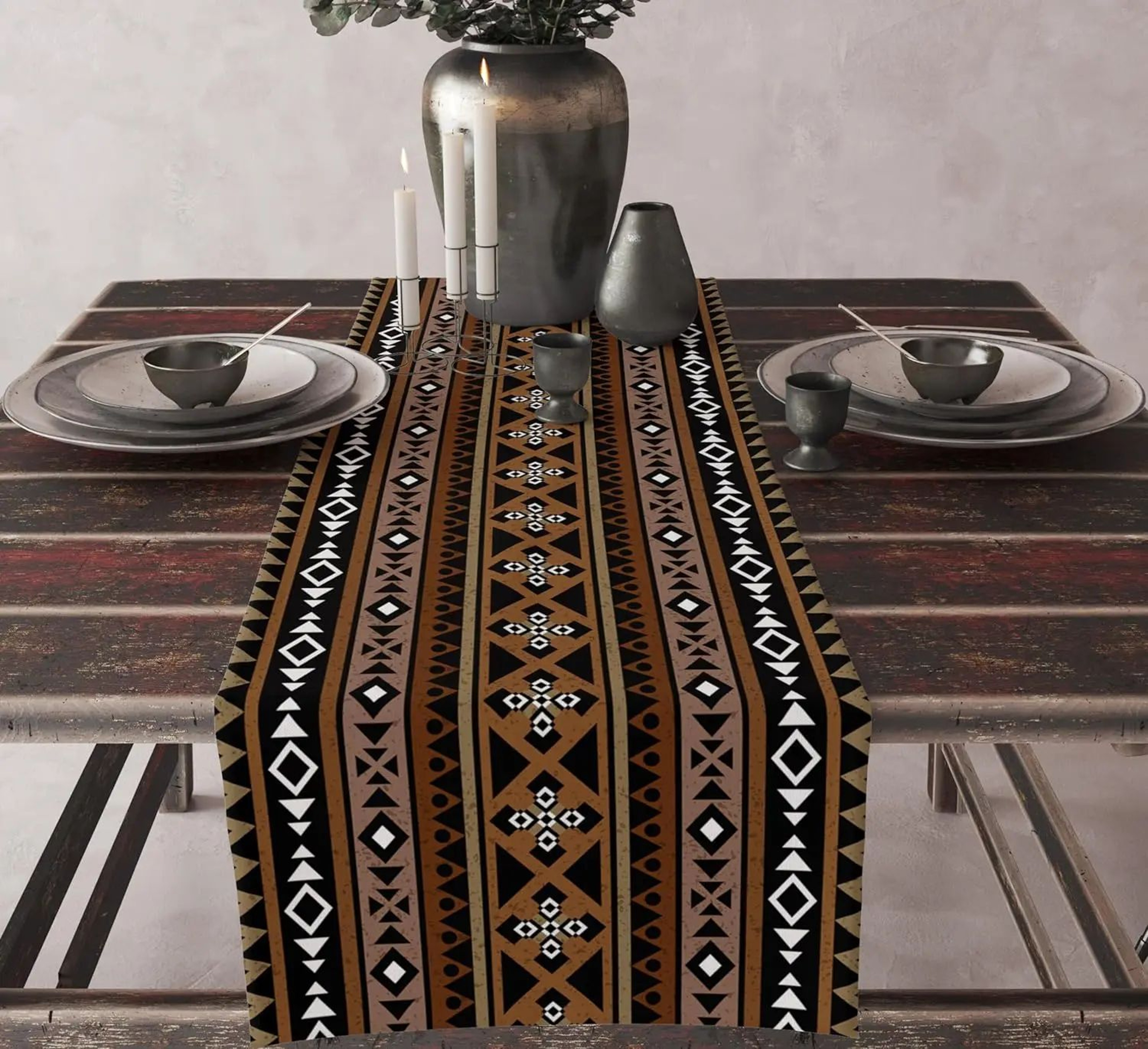 Boho Aztec Table Runner For Dining Tables  Geometric Linen Table Decor 11