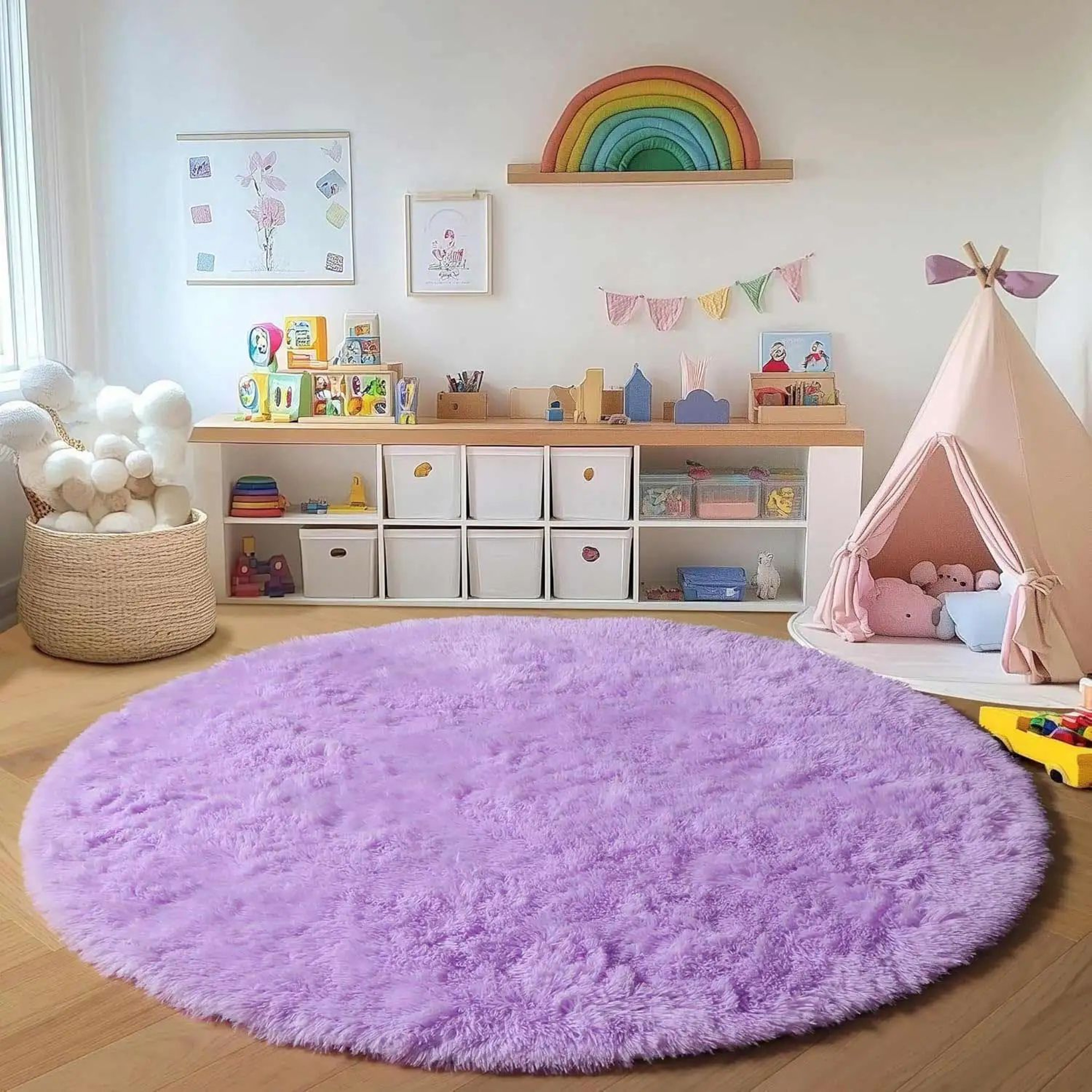 CloudSoft Round Nursery Rug Plush Kids Play Mat 1