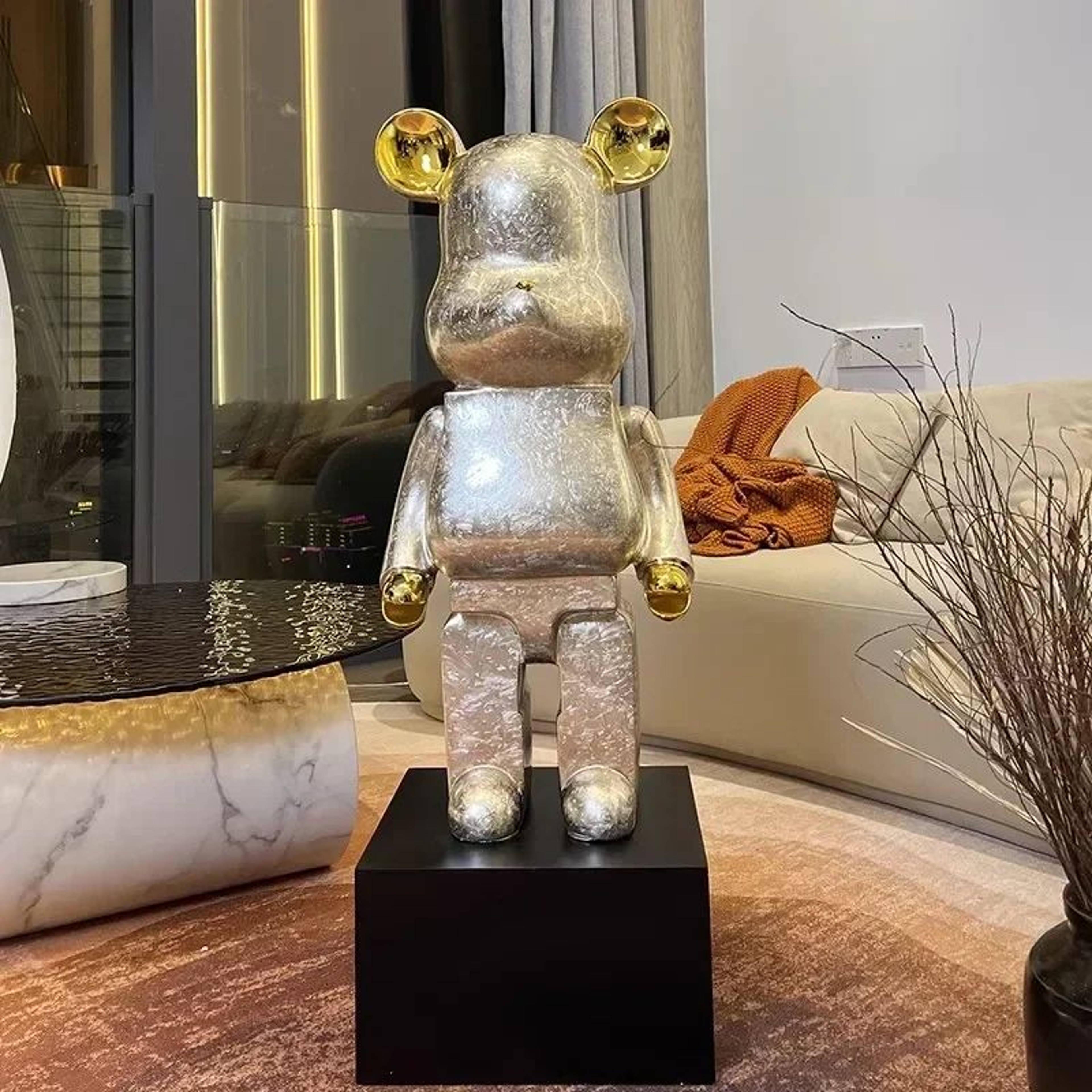 Luxe Mirror Bear Sculpture Resin Statue For Modern Home Decor 3