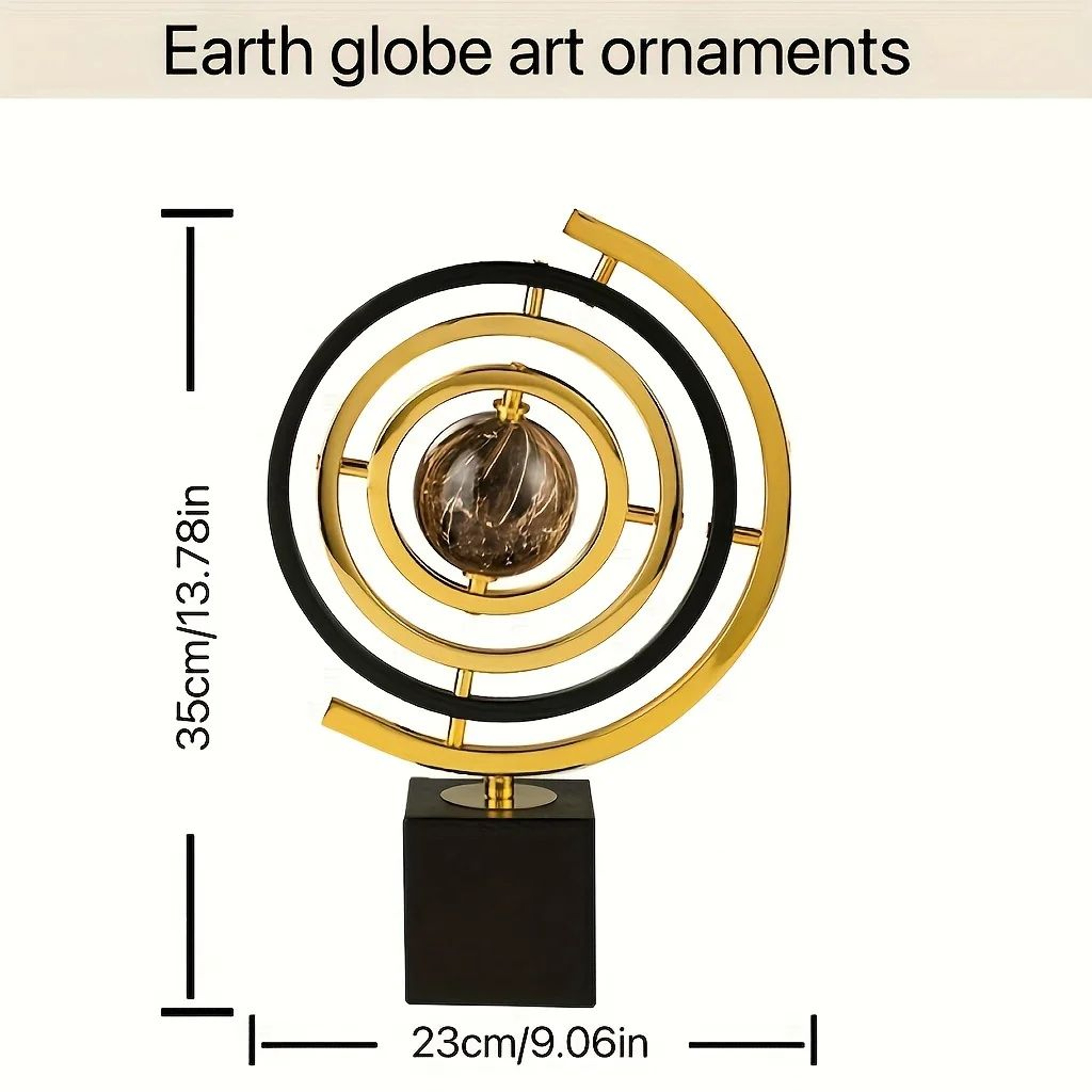Modern Abstract Metal Globe Decor – Black & Gold Luxury Desk Sculpture – view 7