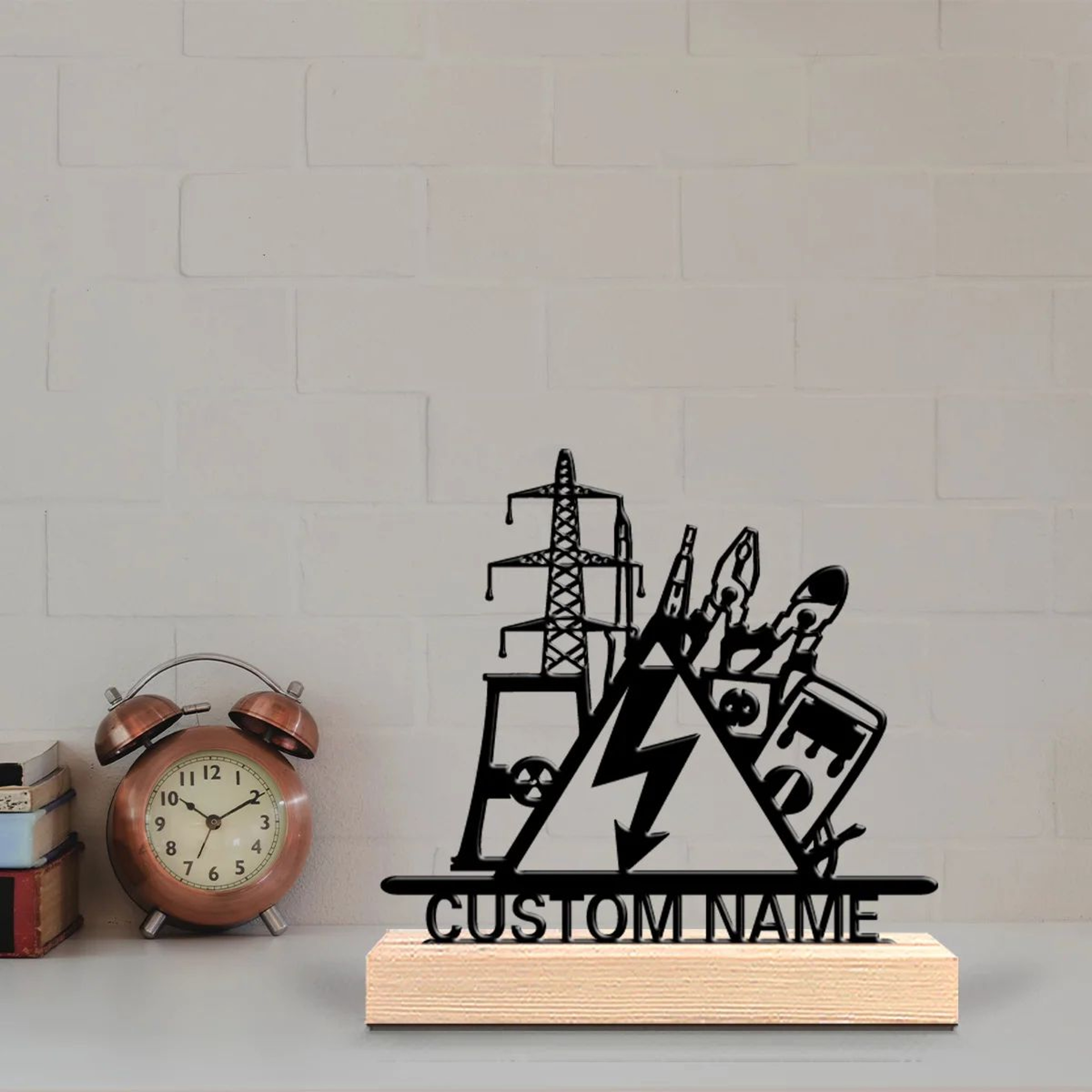 Personalized Electrical Engineer Metal Desk Sign With Wooden Base Custom Metal Name Plaque Gift 1