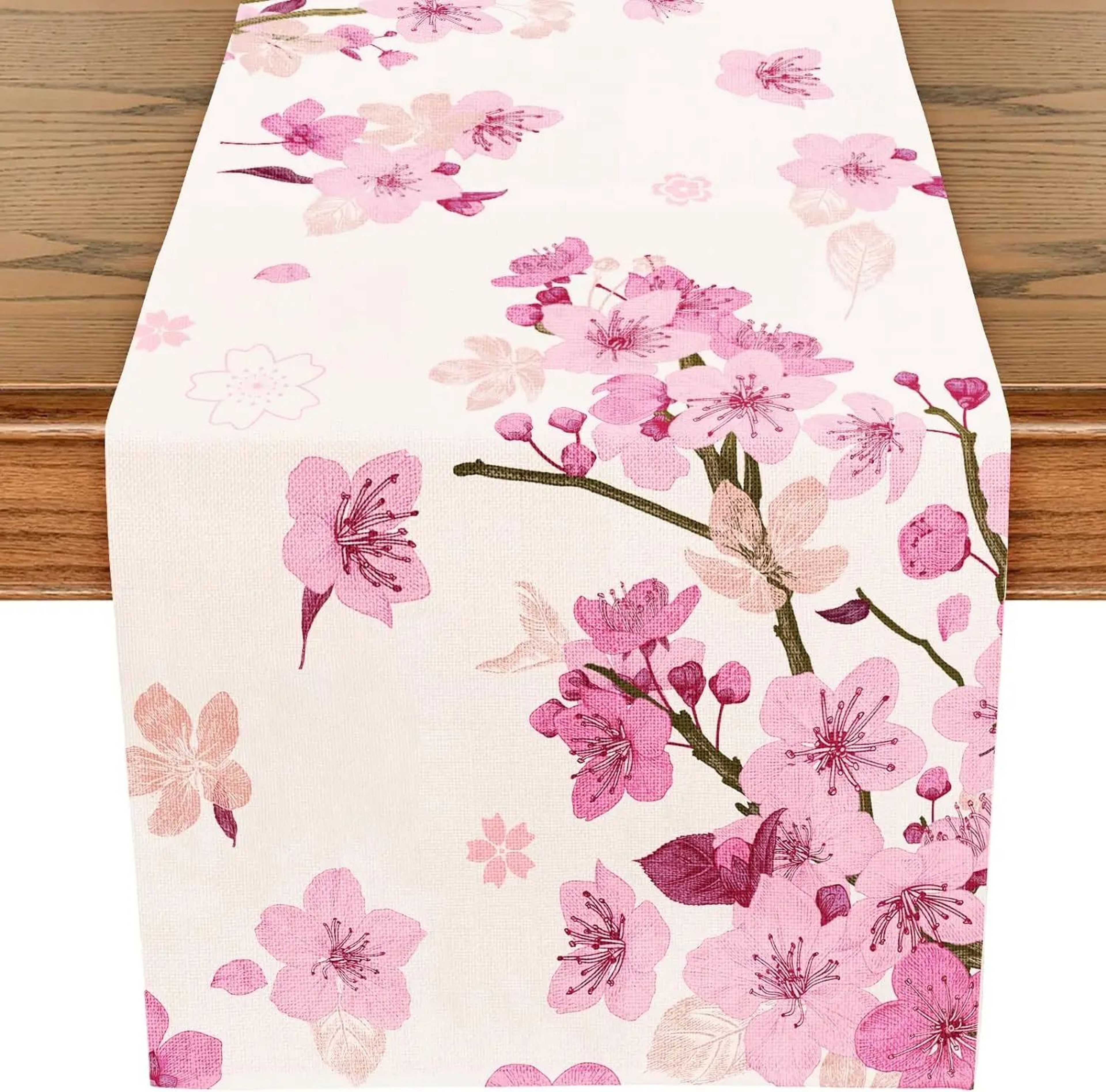 Cherry Blossom Linen Spring Table Runner For Farmhouse Dining And Wedding Decor 0