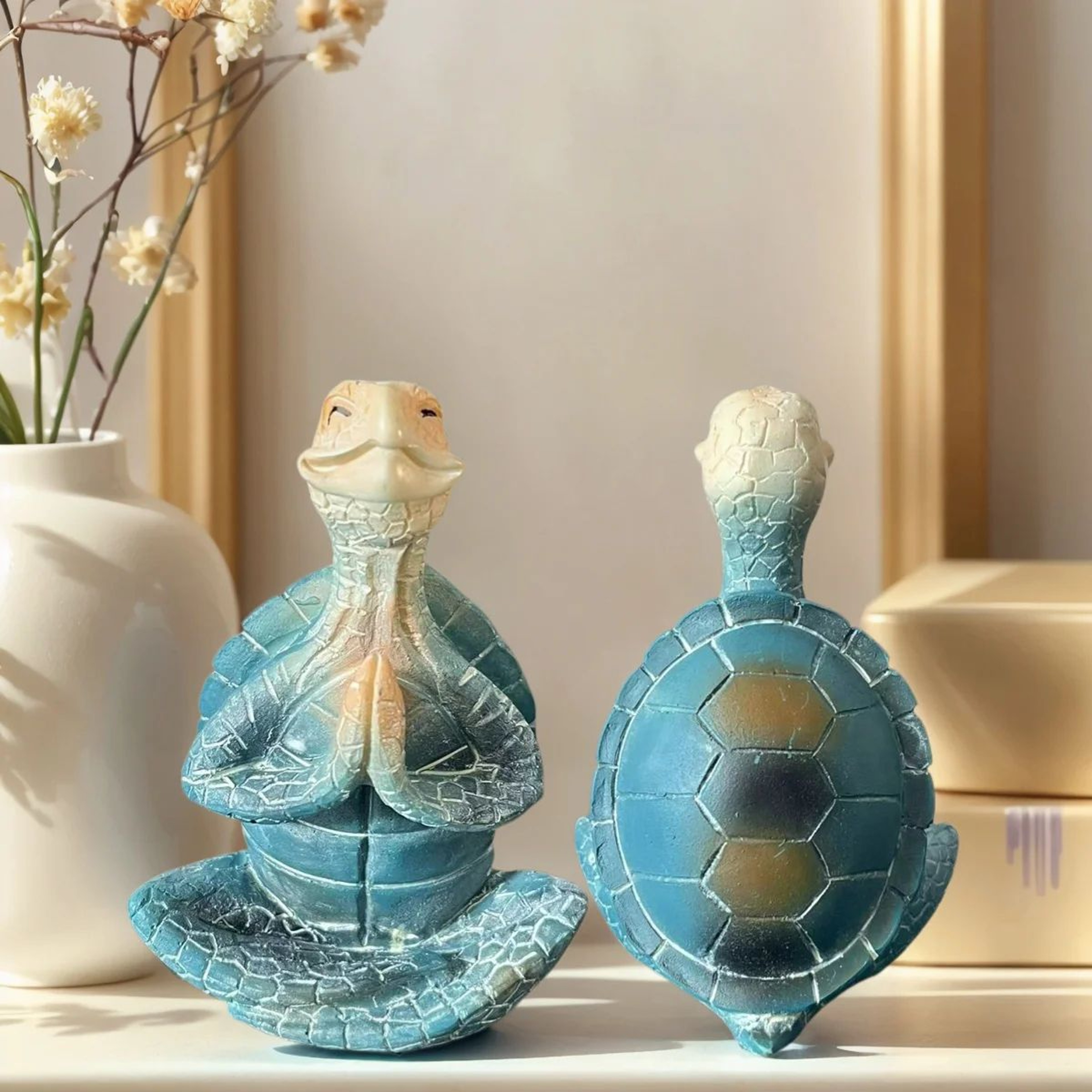 Tranquil Zen Meditation Turtle Statue  Resin Mindfulness Home Decor Accent 3