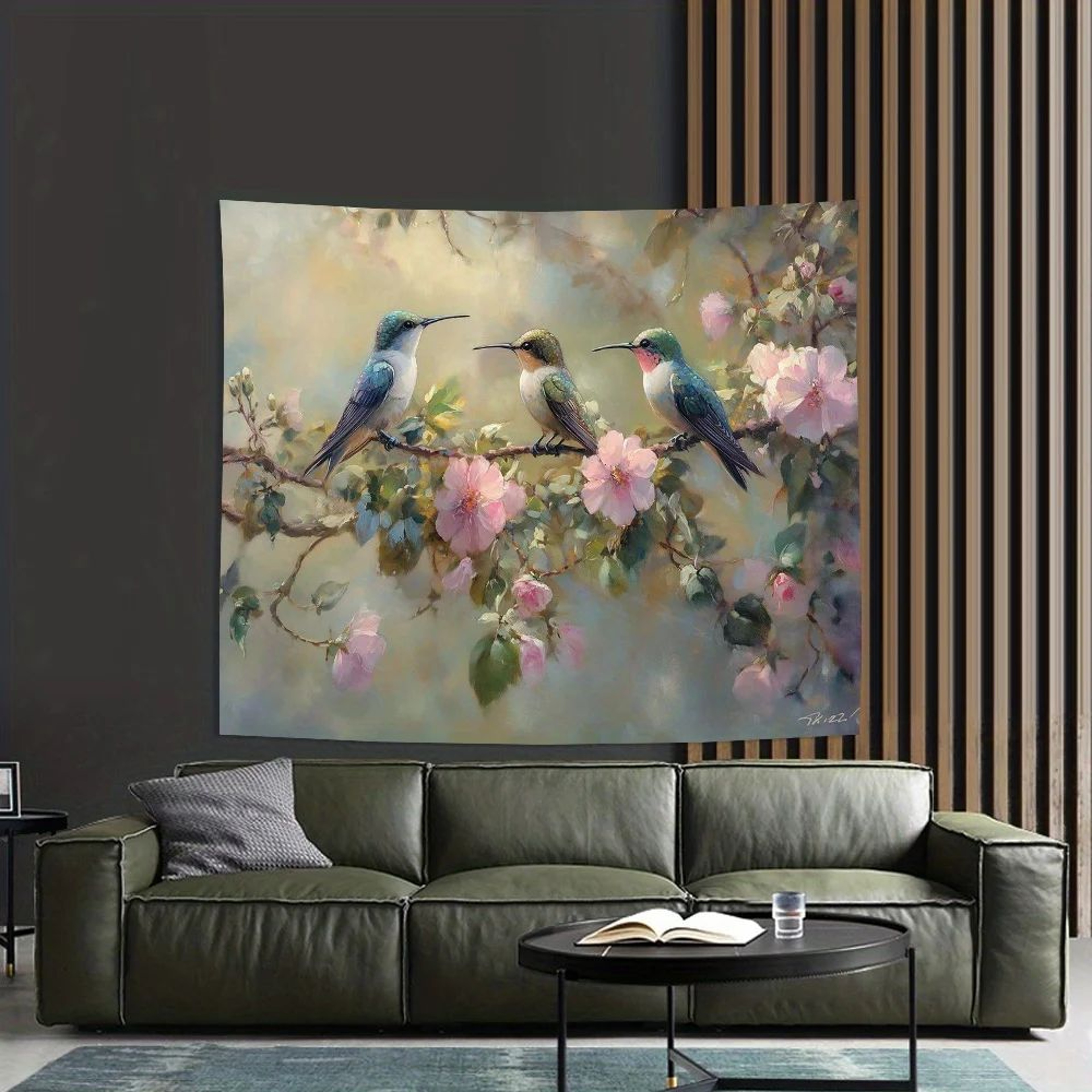 Hummingbird Wall Tapestry Floral Wall Hanging Nature Bird Decor 3