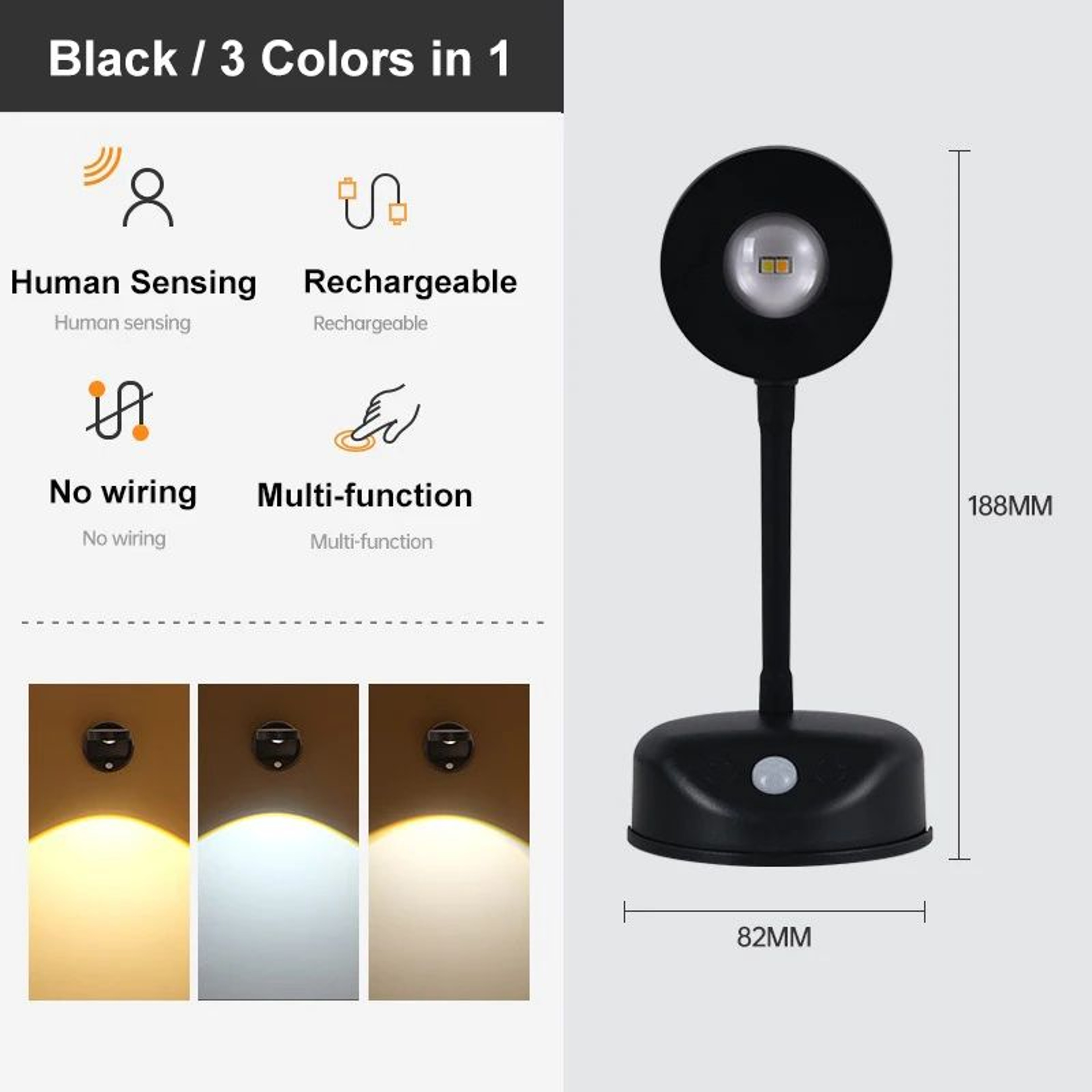 Smart Motion Sensor Rechargeable LED Picture Light  Wireless Dimmable Wall Spotlight 7