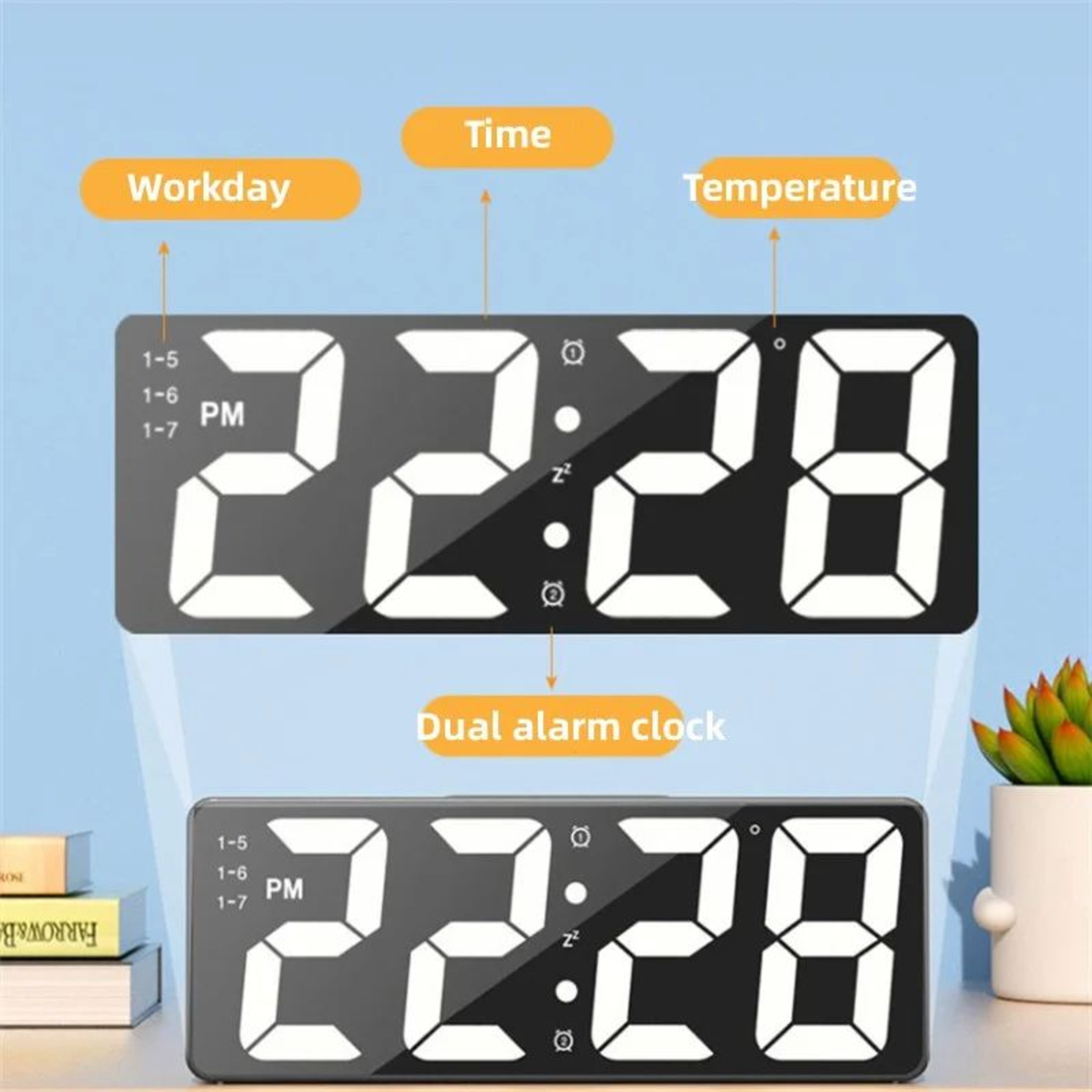 Modern LED Alarm Clock With Temperature Display  Adjustable Brightness 5