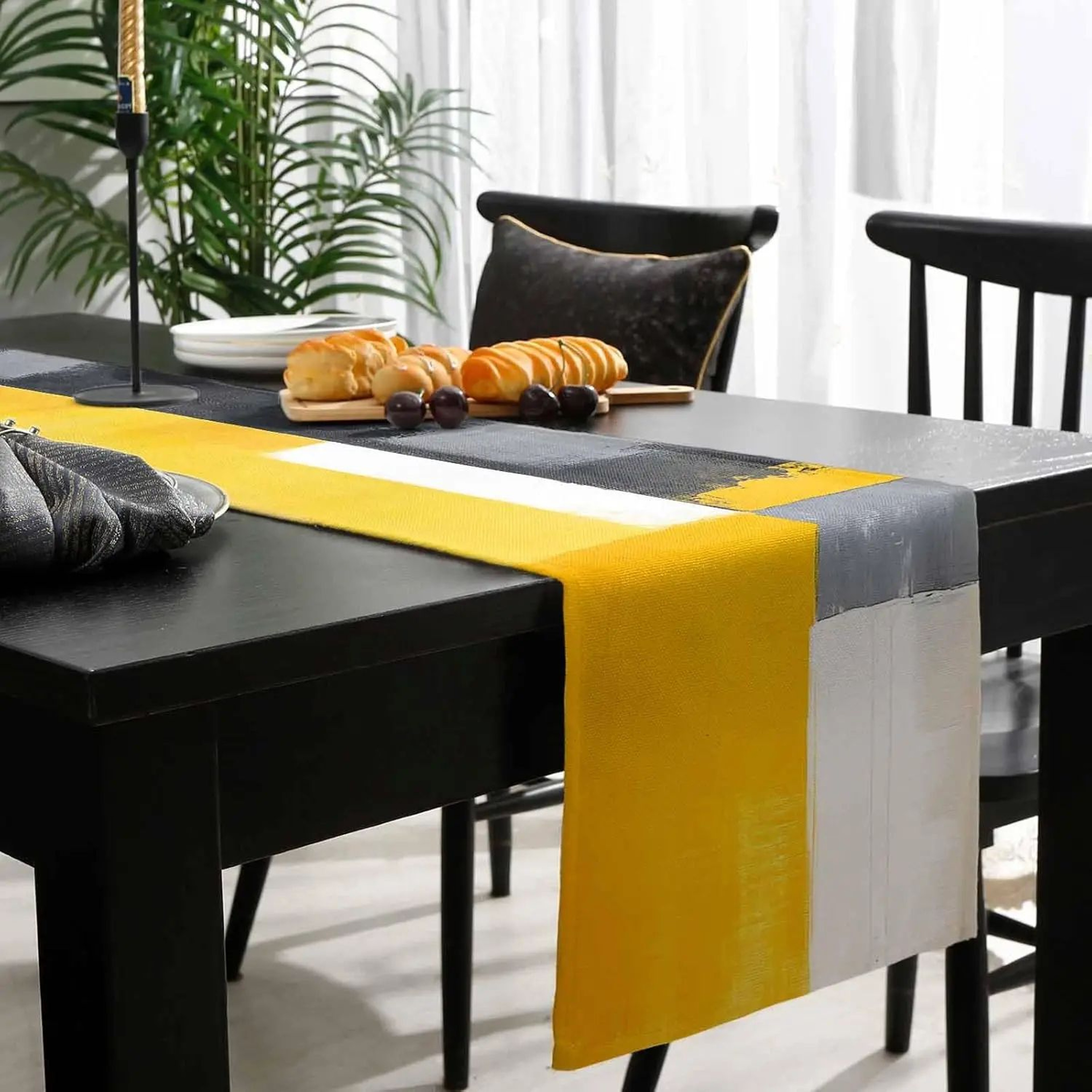 Modern Yellow Linen Table Runner  Geometric Table Decor For Stylish Dining Spaces 3