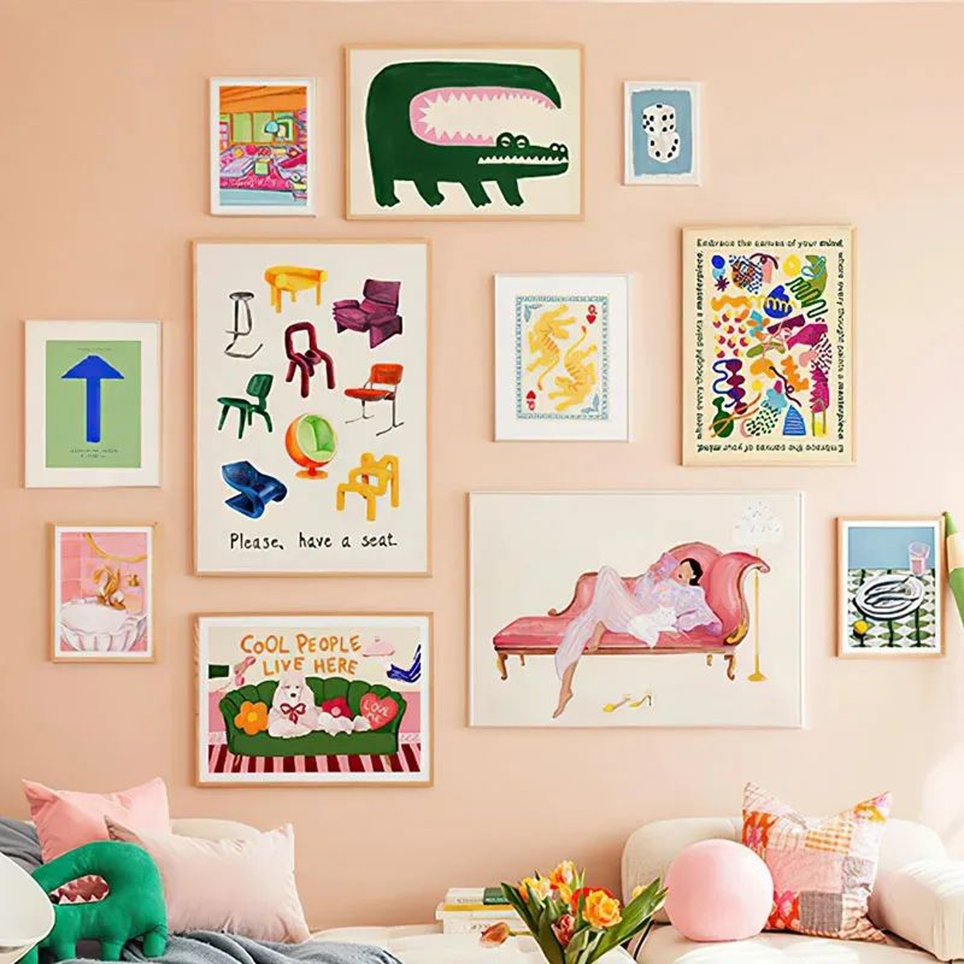 Abstract Crocodile Fish Canvas Wall Art  Colorful Modern Living Room Decor 0