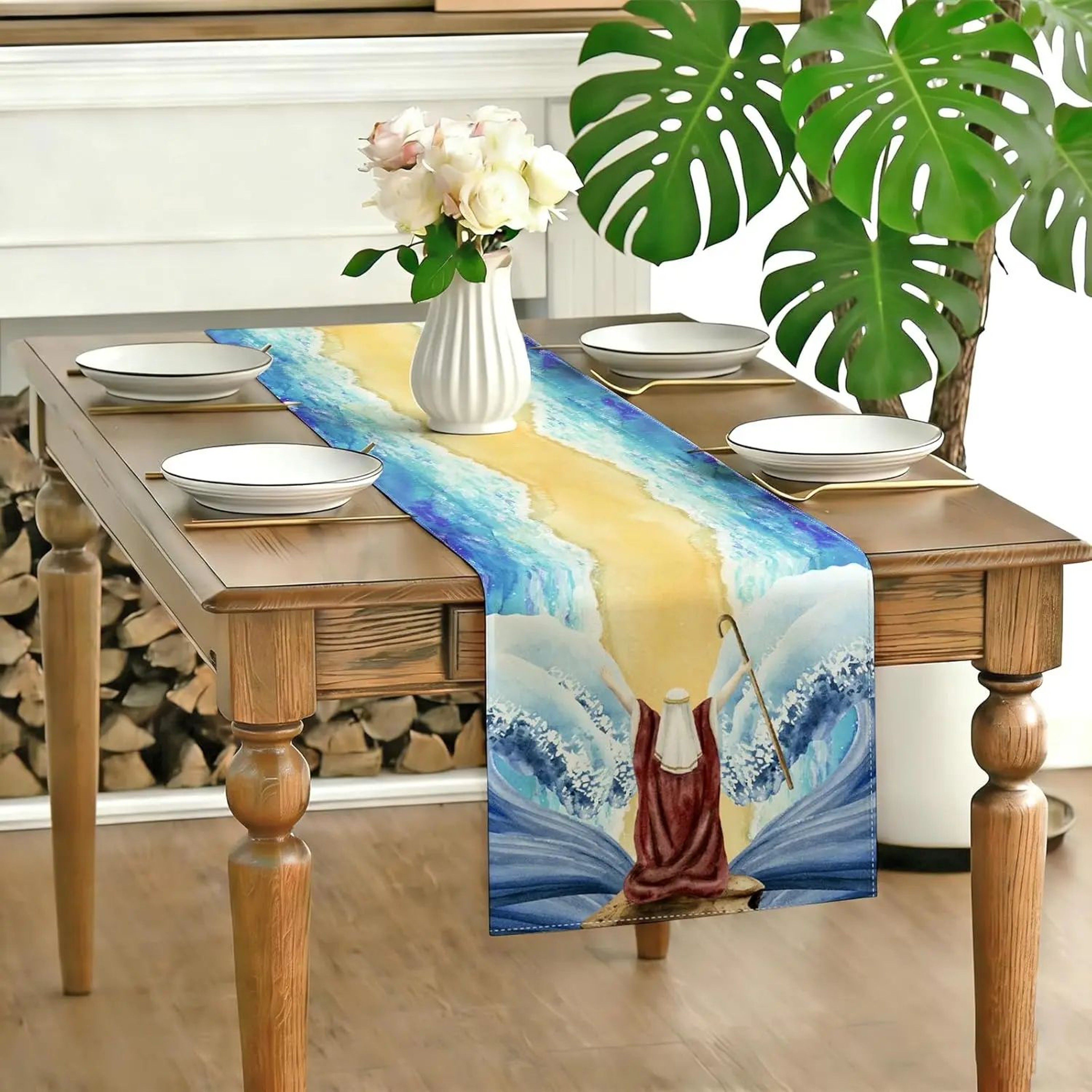 Elegant Passover Linen Table Runner  Reusable Pesach Decor For Festive Dining 0