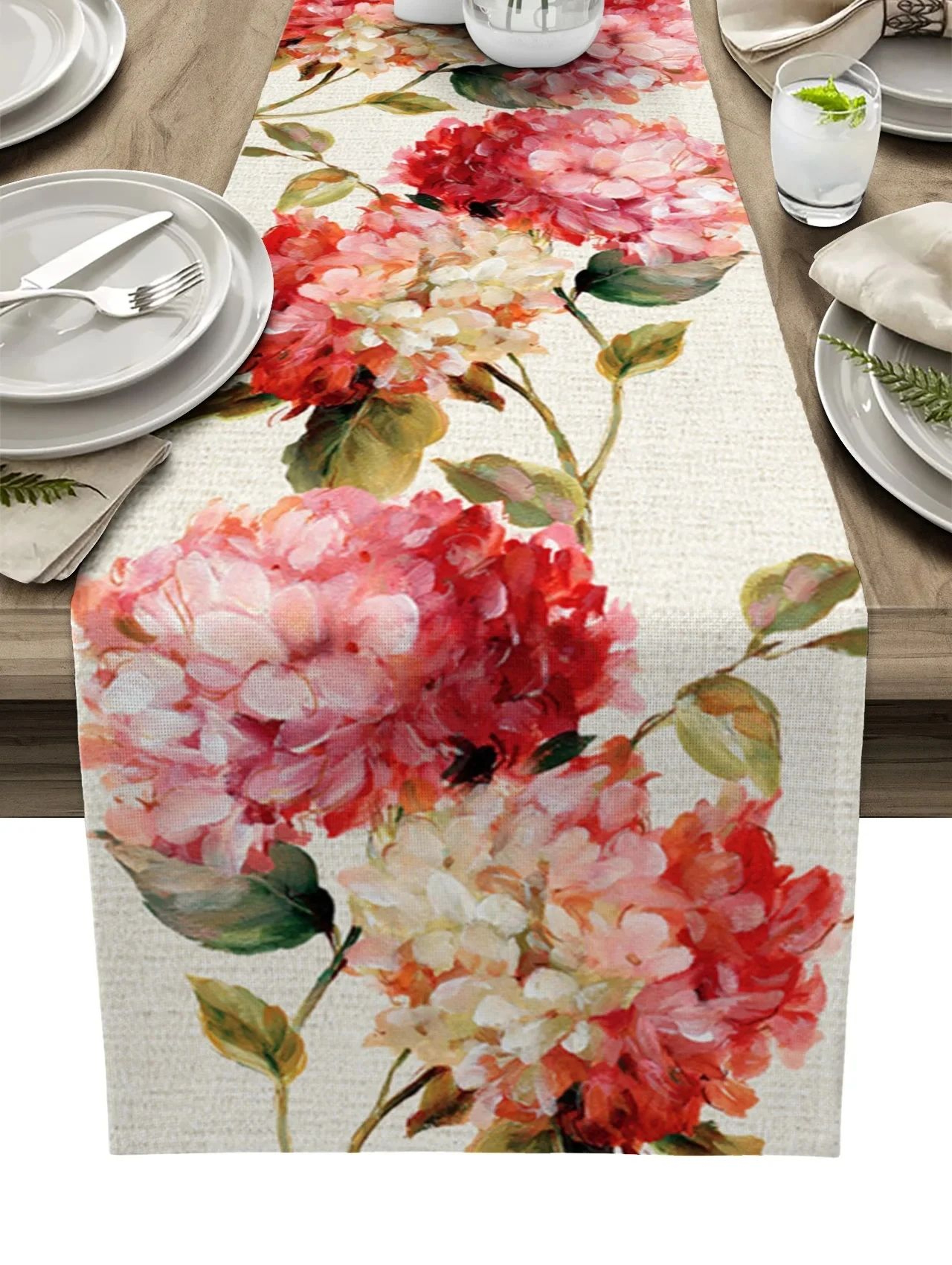 Vintage Tulip Floral Table Runner  Linen Farmhouse Table Decor For Elegant Dining 8