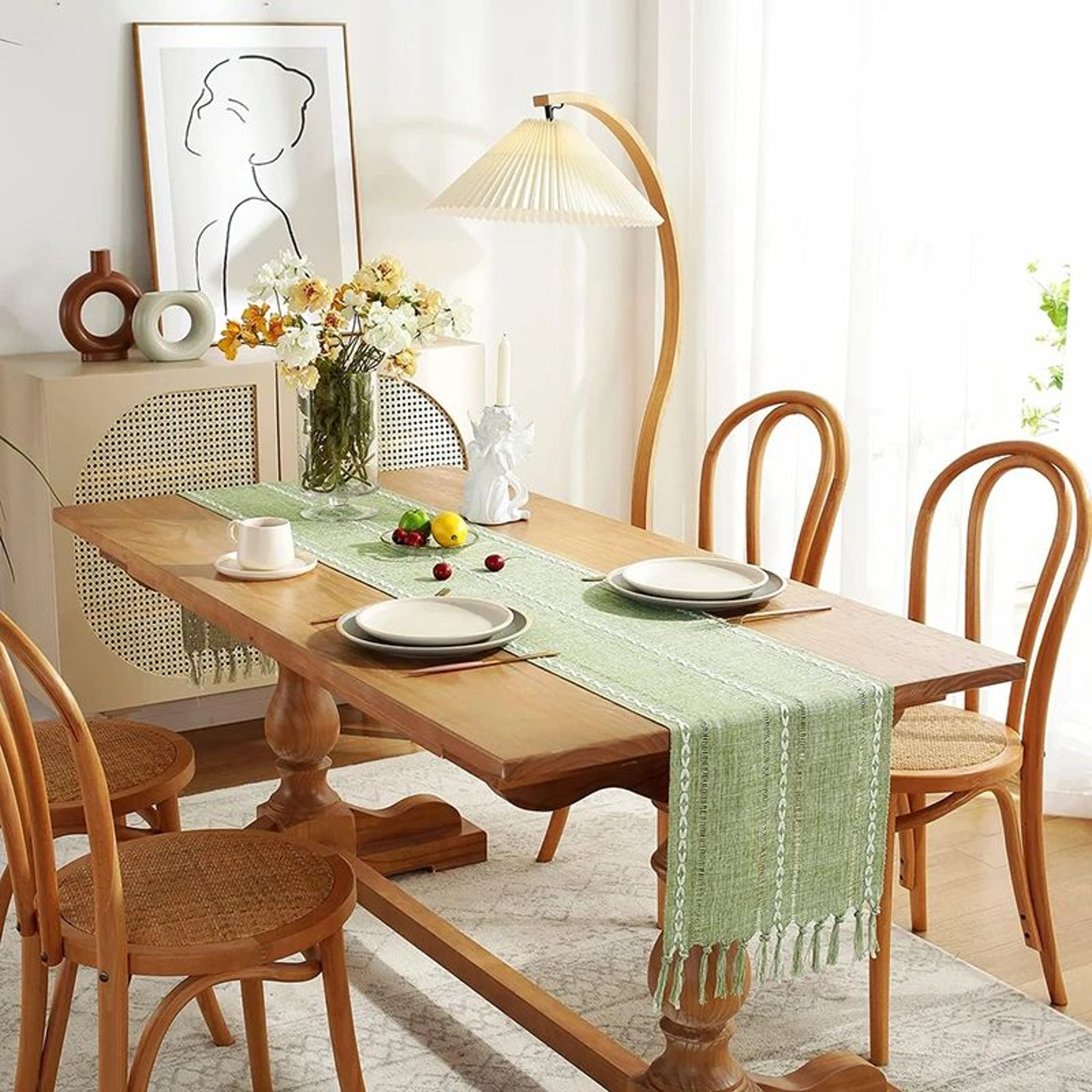 Boho Tassel Cotton Linen Table Runner  Rustic Farmhouse Table Decor 3