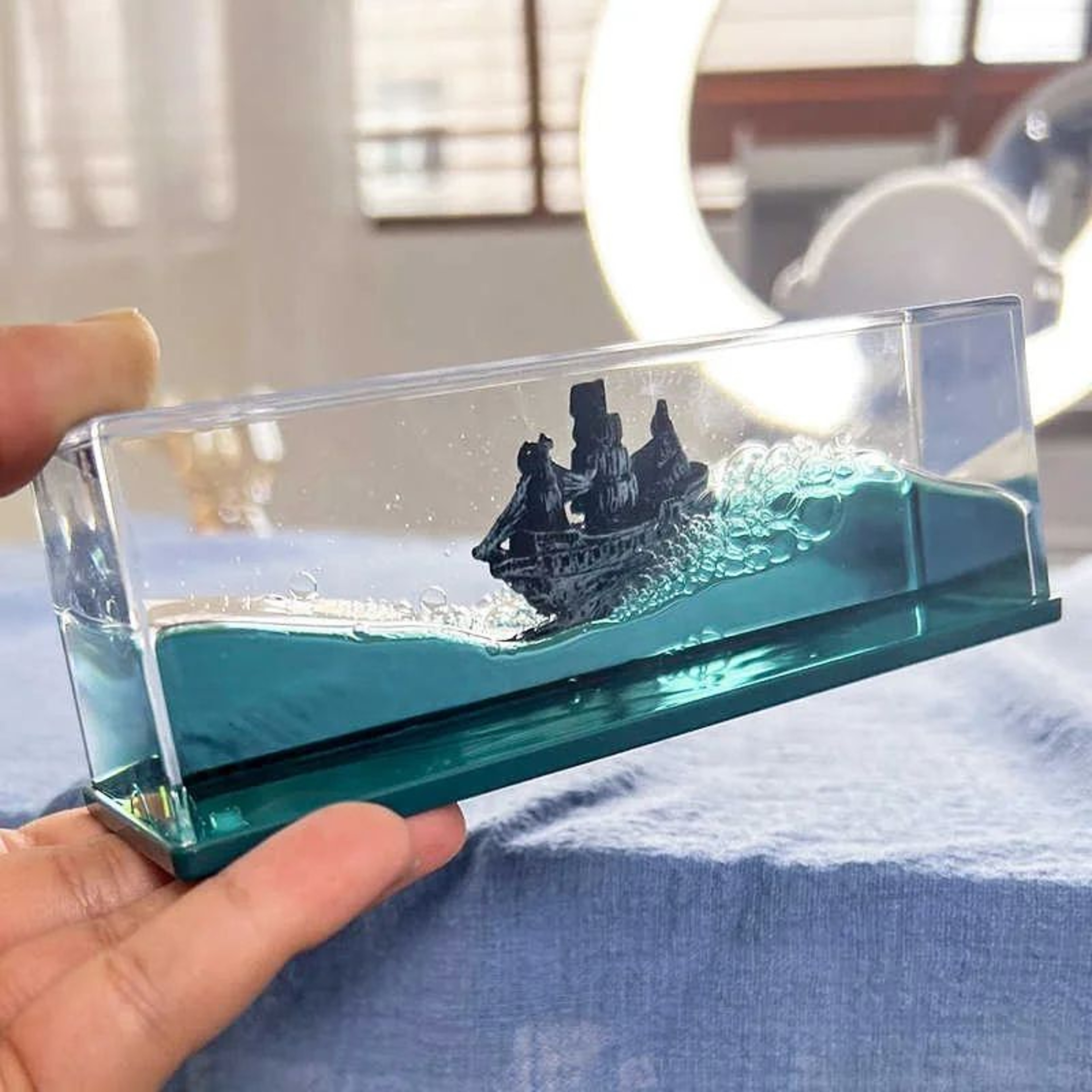 Black Pearl Floating Ship In A Bottle Decor  Liquid Motion Nautical Desk Accent 1