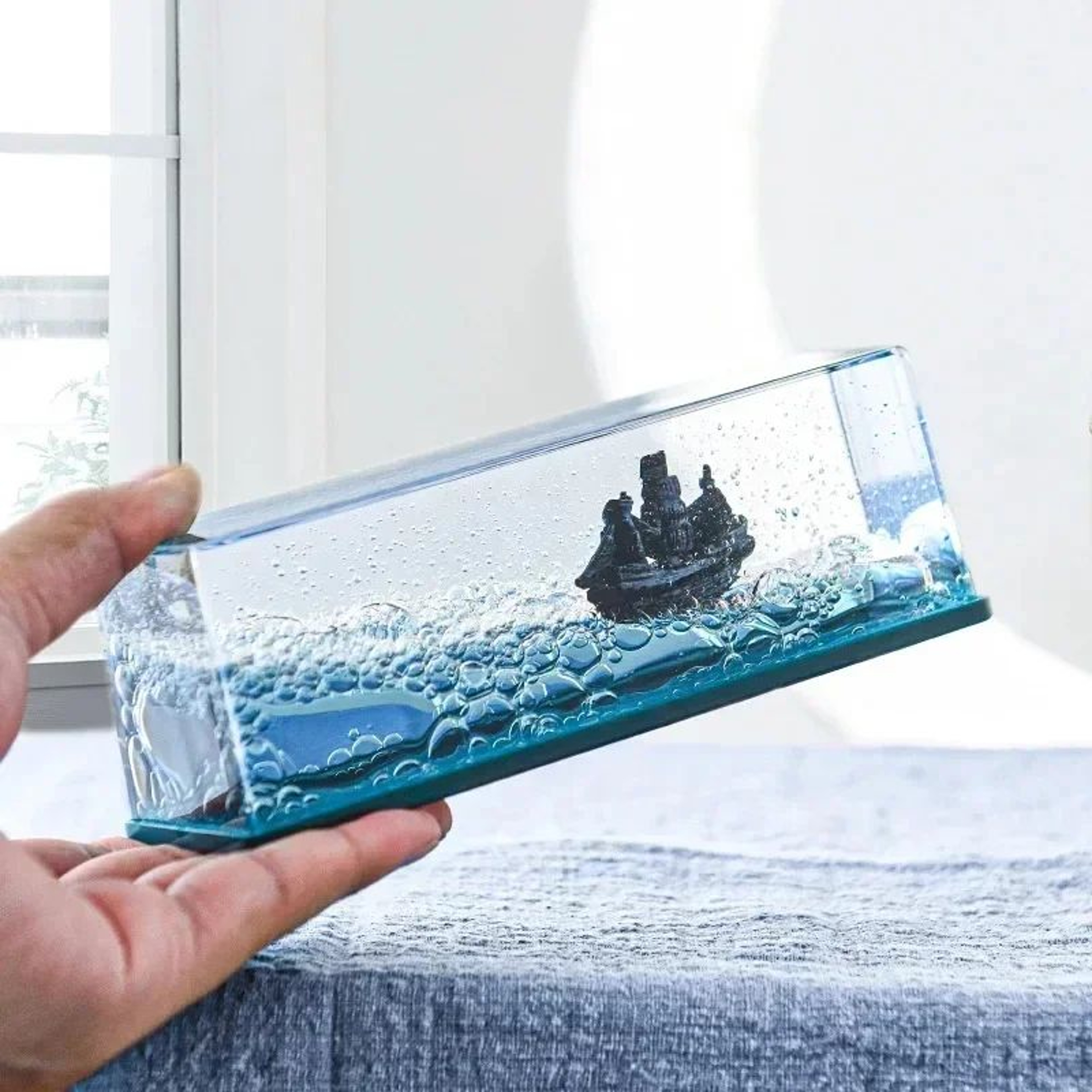 Black Pearl Floating Ship In A Bottle Decor  Liquid Motion Nautical Desk Accent 3