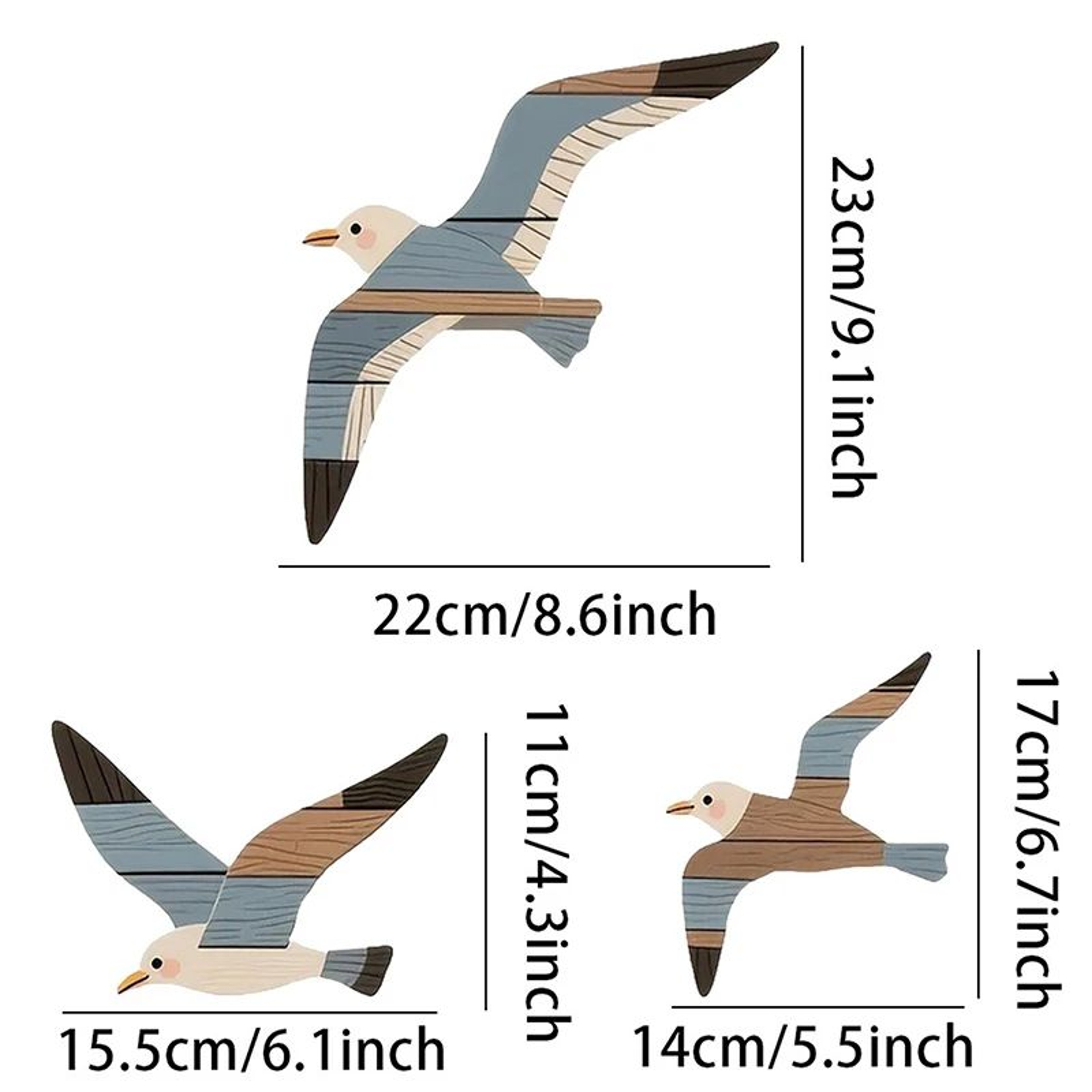 Coastal Wooden Seagull Wall Decor Set  Rustic Nautical Wall Art For BeachInspired Spaces 6