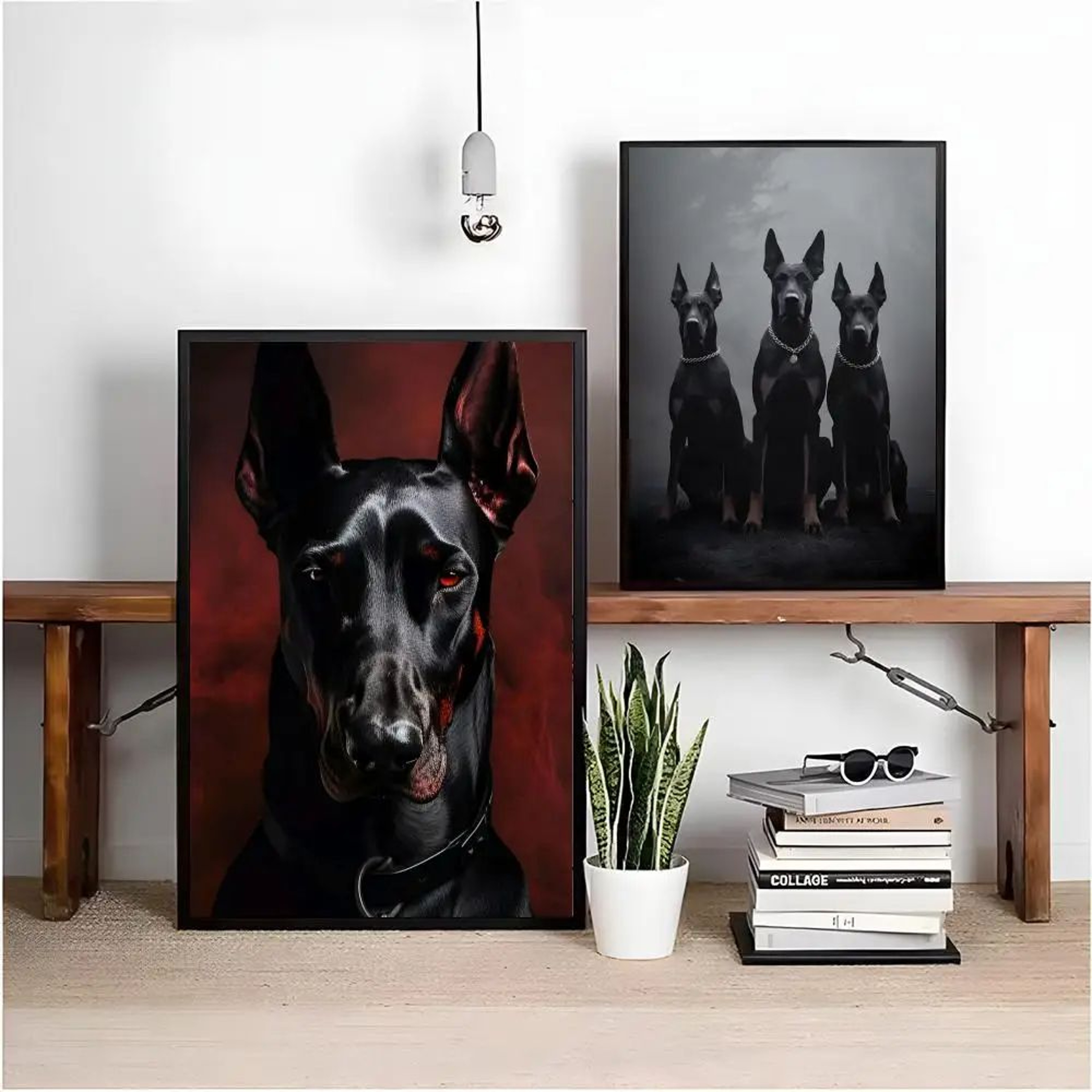 Black  White Doberman Wall Art Fashion Dog Canvas Print For Modern Living Room Decor 1
