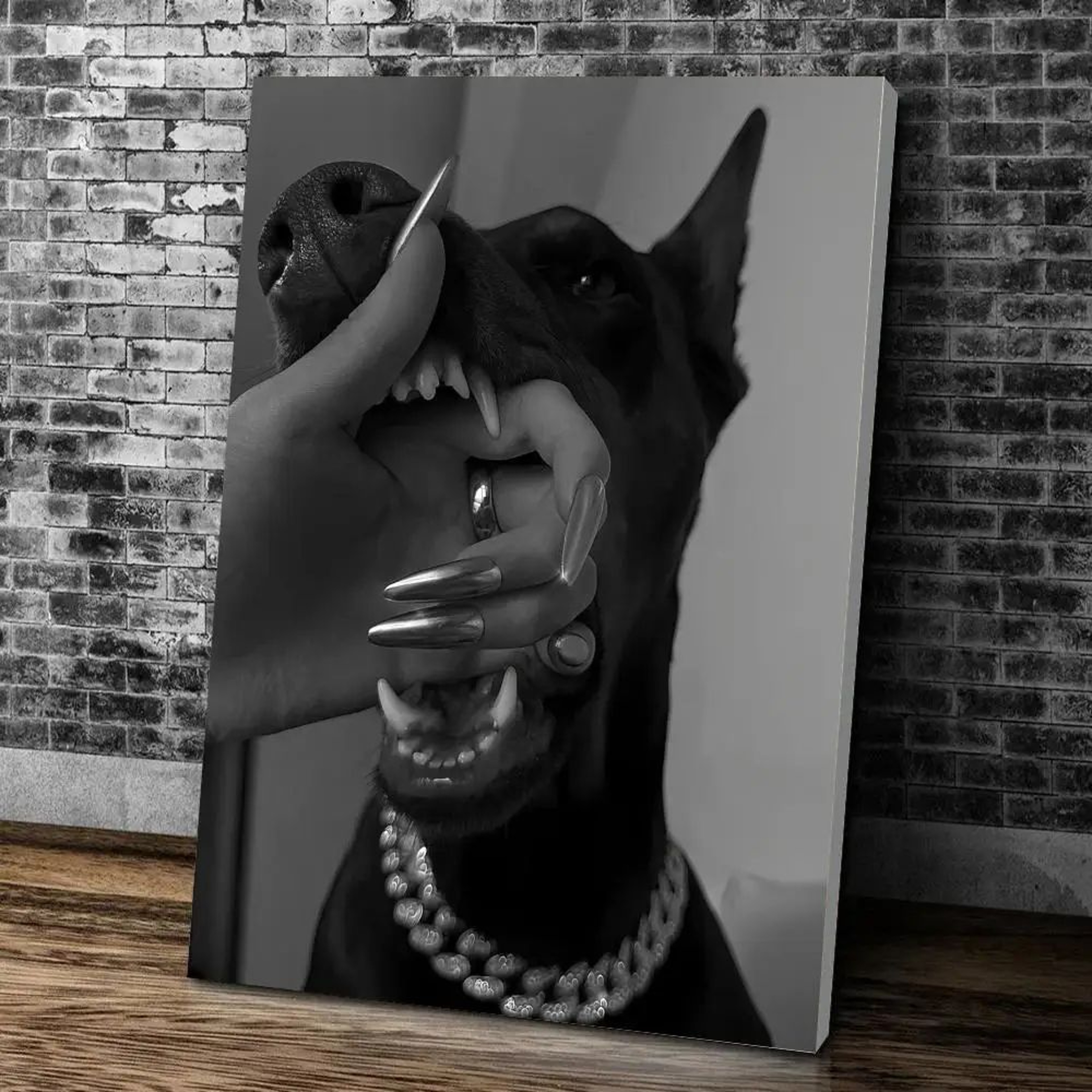 Black  White Doberman Wall Art Fashion Dog Canvas Print For Modern Living Room Decor 12