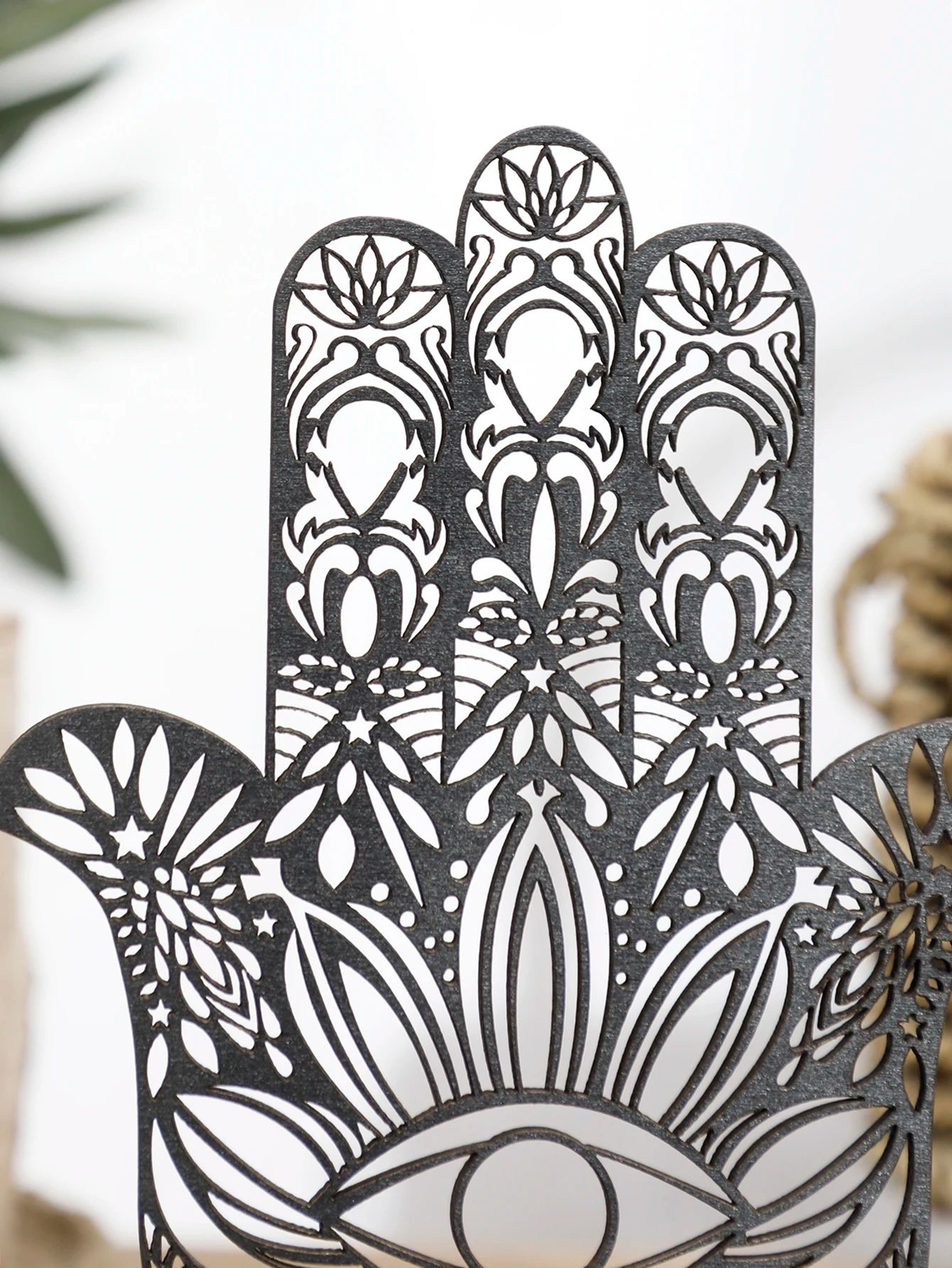 Hamsa Hand Wooden Desk Decor With Evil Eye Protection Accent 1