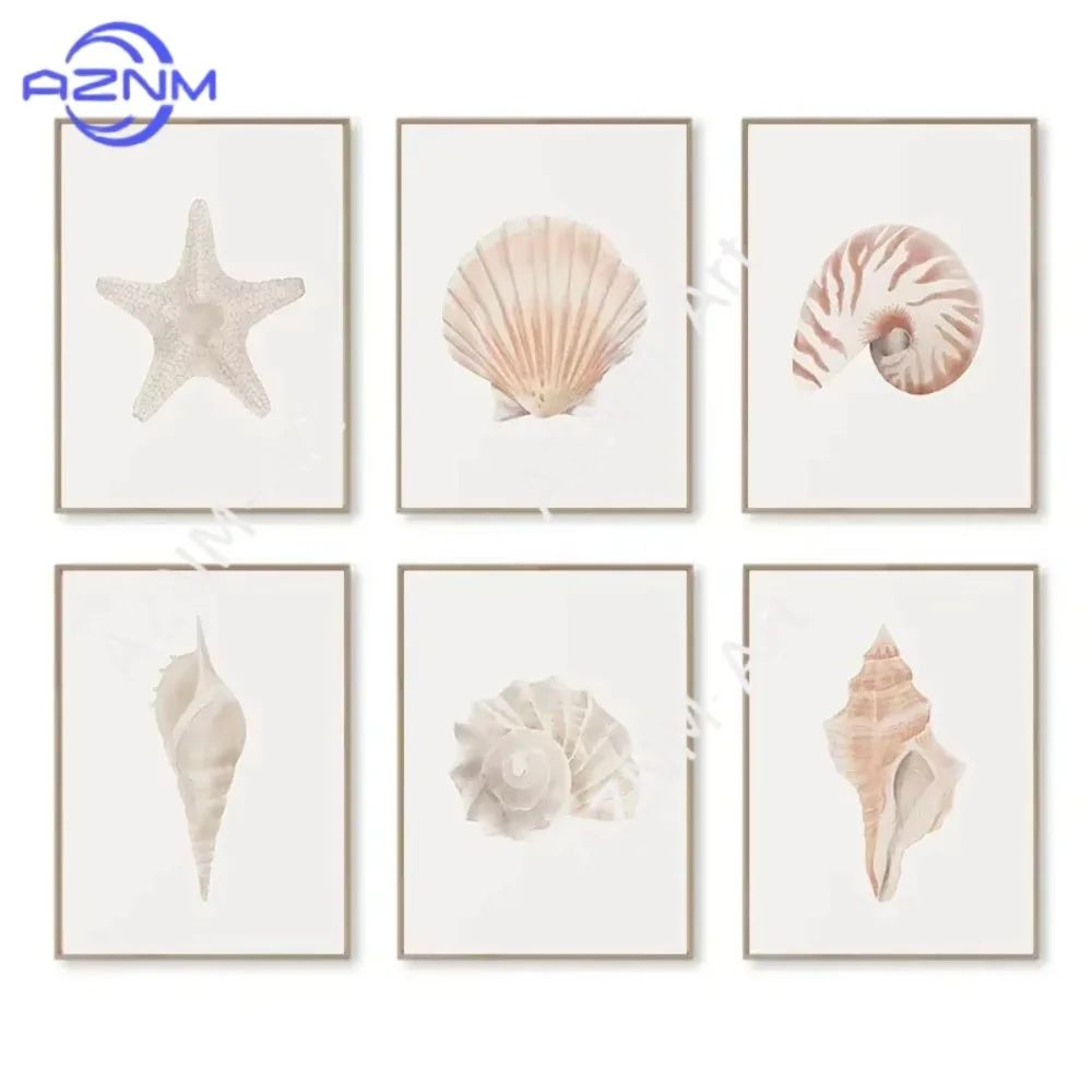 Ocean Breeze Coastal Wall Art Set  Watercolor Seashell  Starfish Prints 0